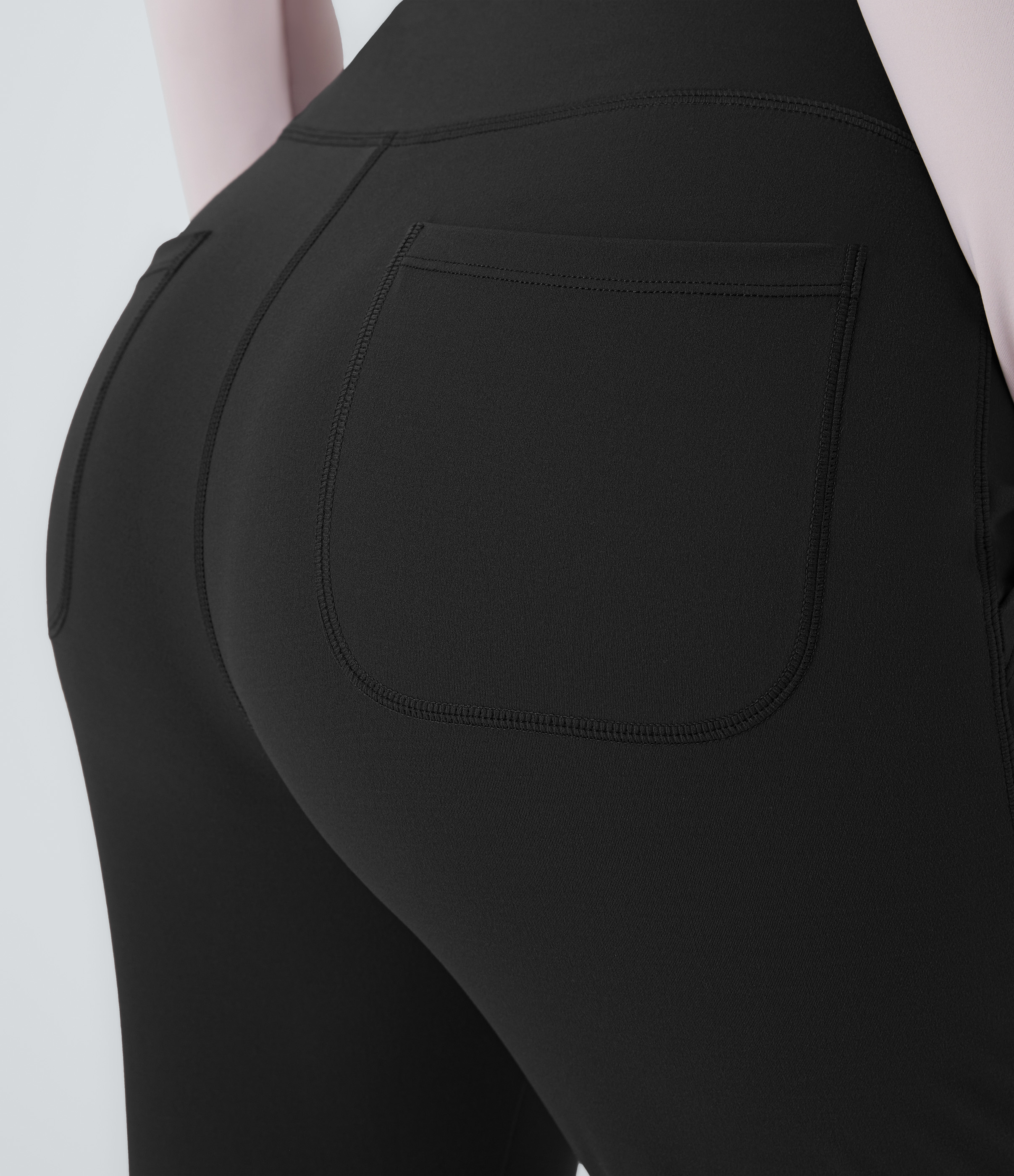 Halara In My Feels High Waisted Side Pocket Plain Flare Leggings  - Black - L gym leggings leggings with pockets leggings with butt lift 