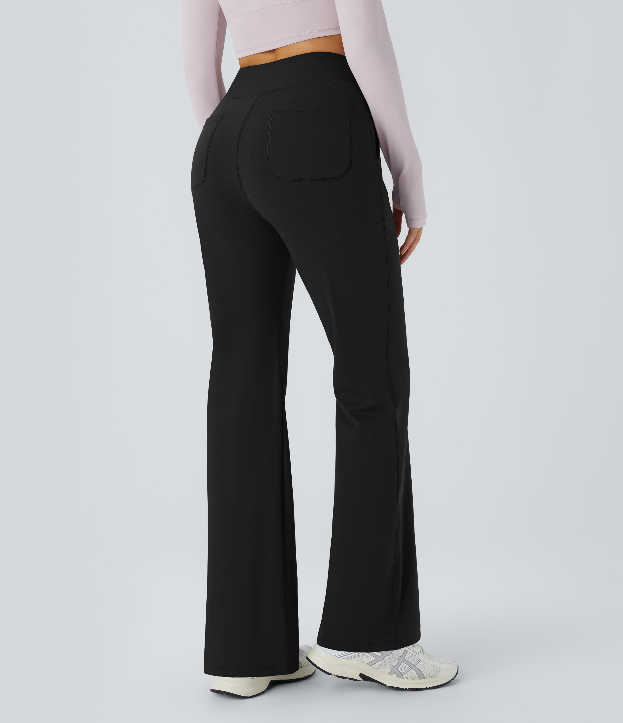 Halara In My Feels High Waisted Side Pocket Plain Flare Leggings  - Black - L gym leggings leggings with pockets leggings with butt lift 