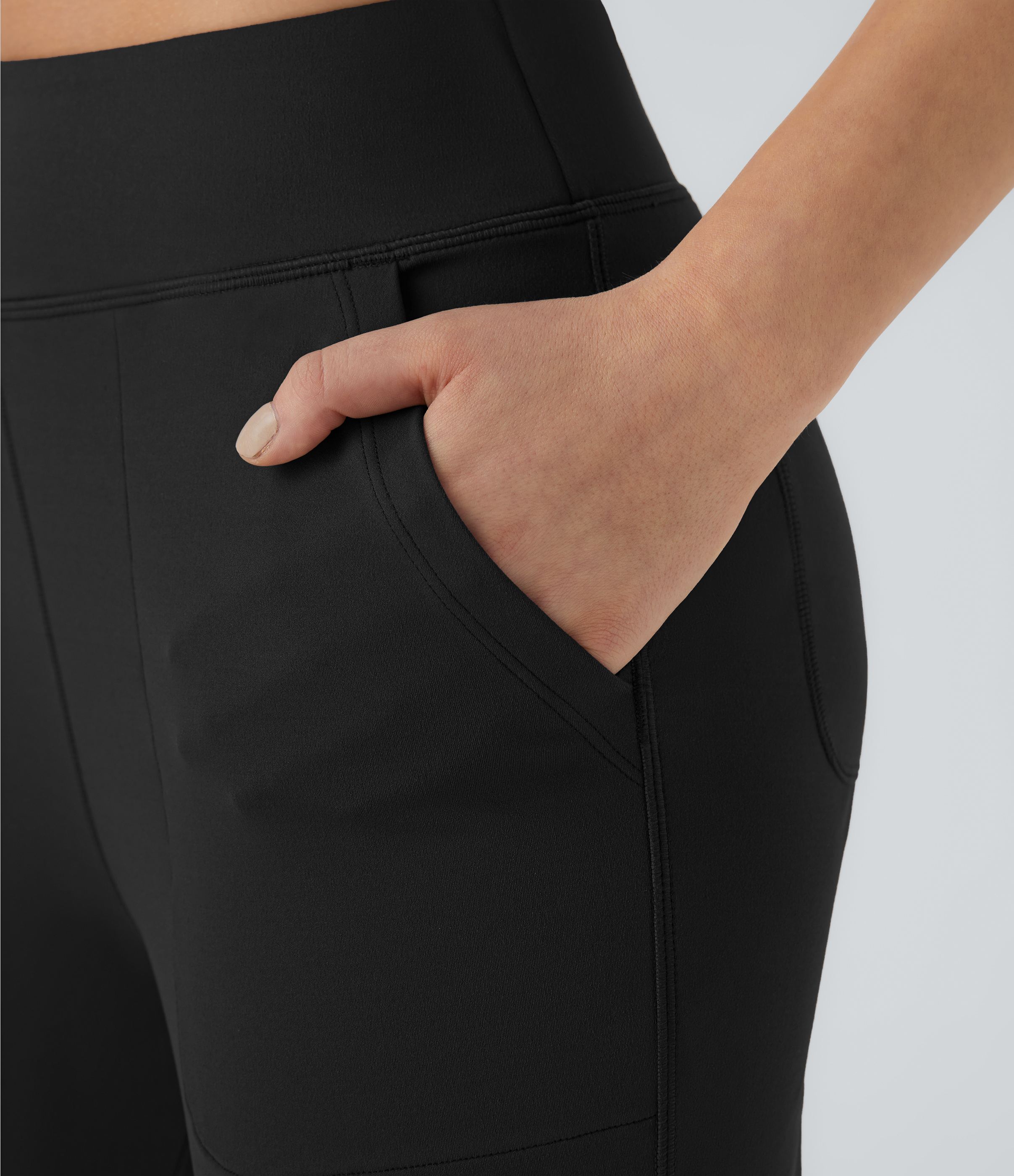 Halara In My Feels High Waisted Side Pocket Plain Flare Leggings  - Black - L gym leggings leggings with pockets leggings with butt lift 