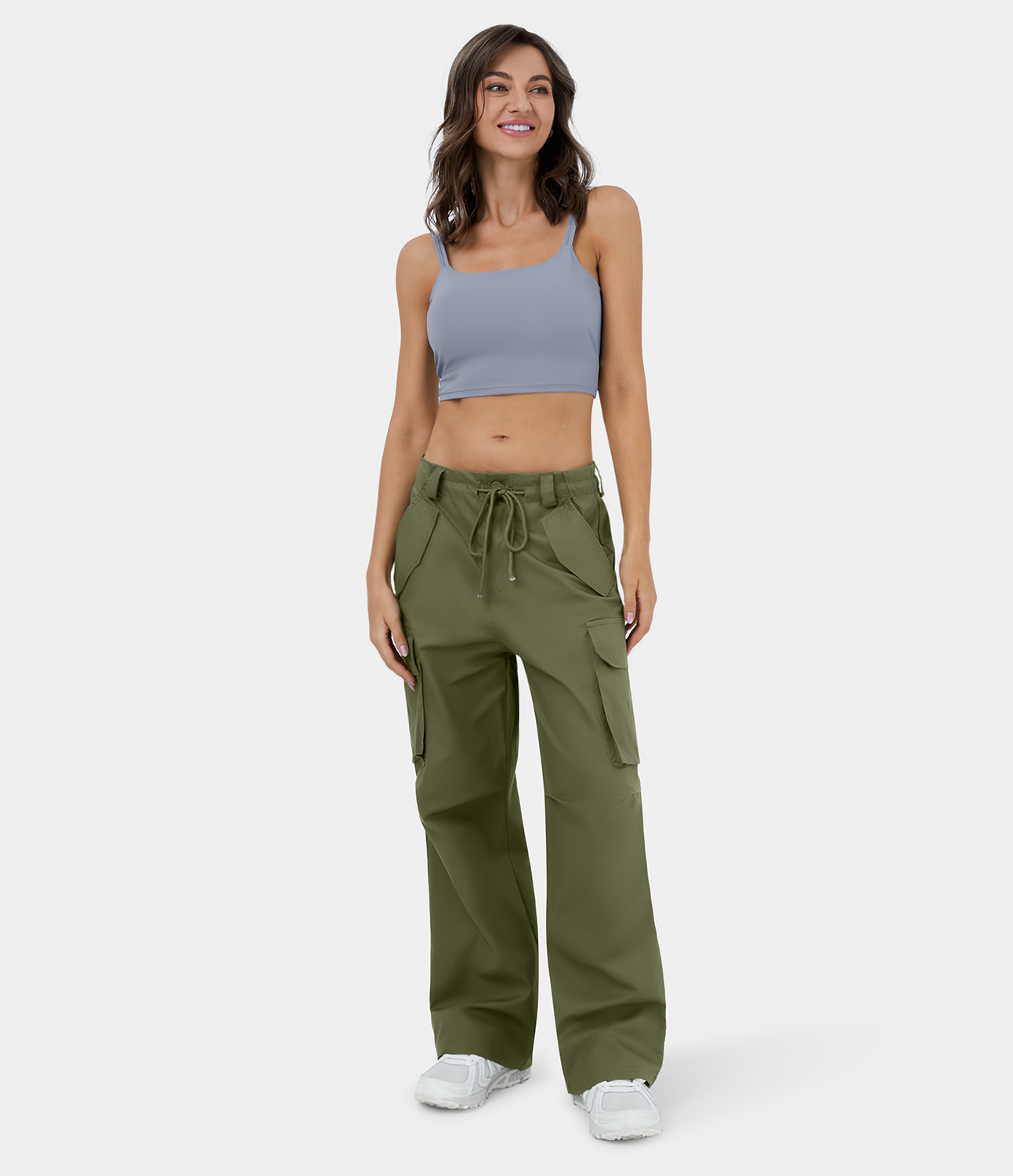 

Halara Mid Rise Adjustable Drawstring Button Zip Multi Pockets Wide Leg Casual Cargo Pants - Olive Branch -  sweatpants jogger pants