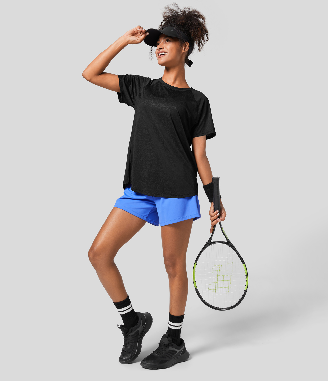 Halara Cut Out Jacquard Tennis Sports Top  - Black - S 