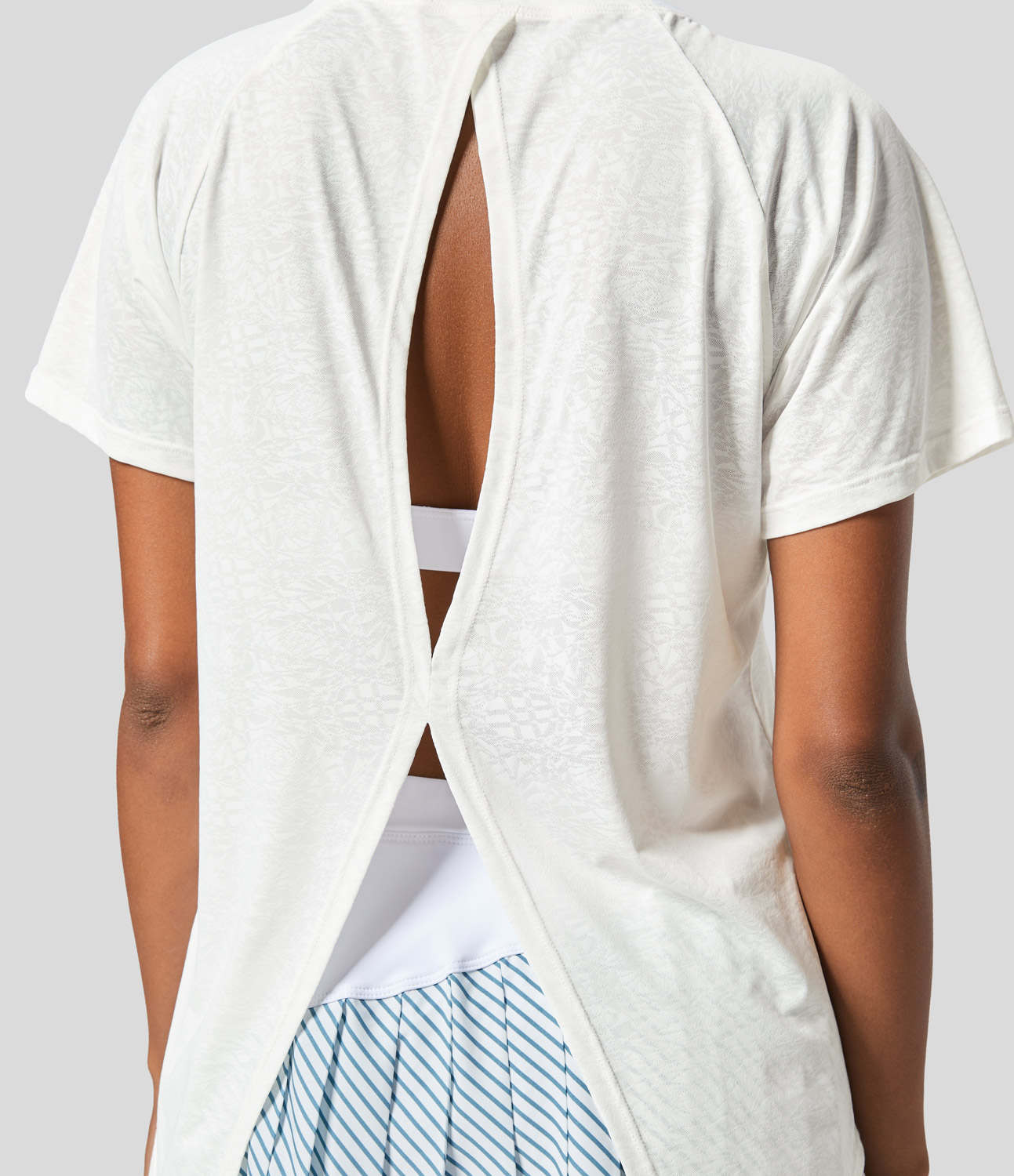 Halara Cut Out Jacquard Tennis Sports Top  - White - S 