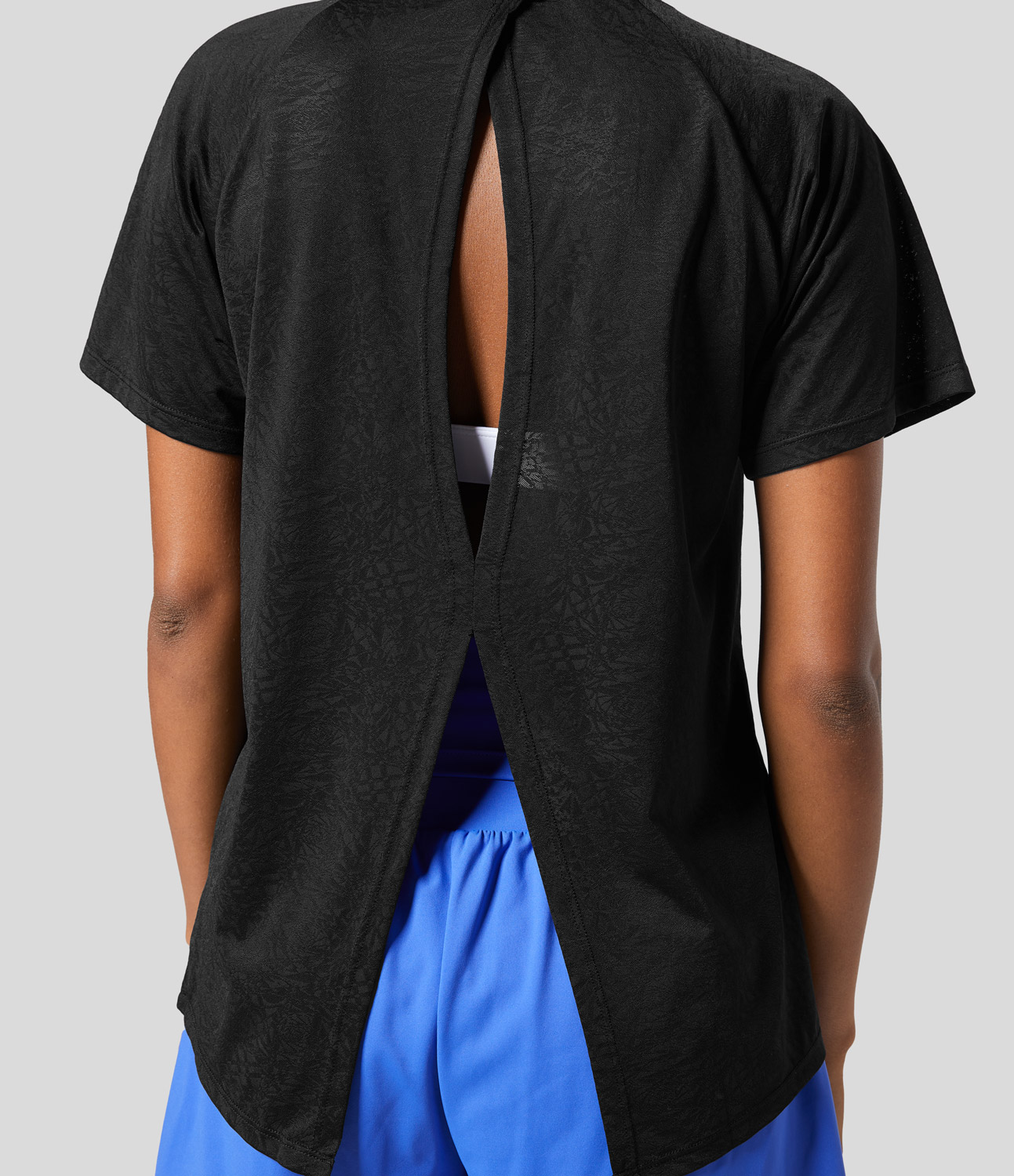 Halara Cut Out Jacquard Tennis Sports Top  - Black - S 