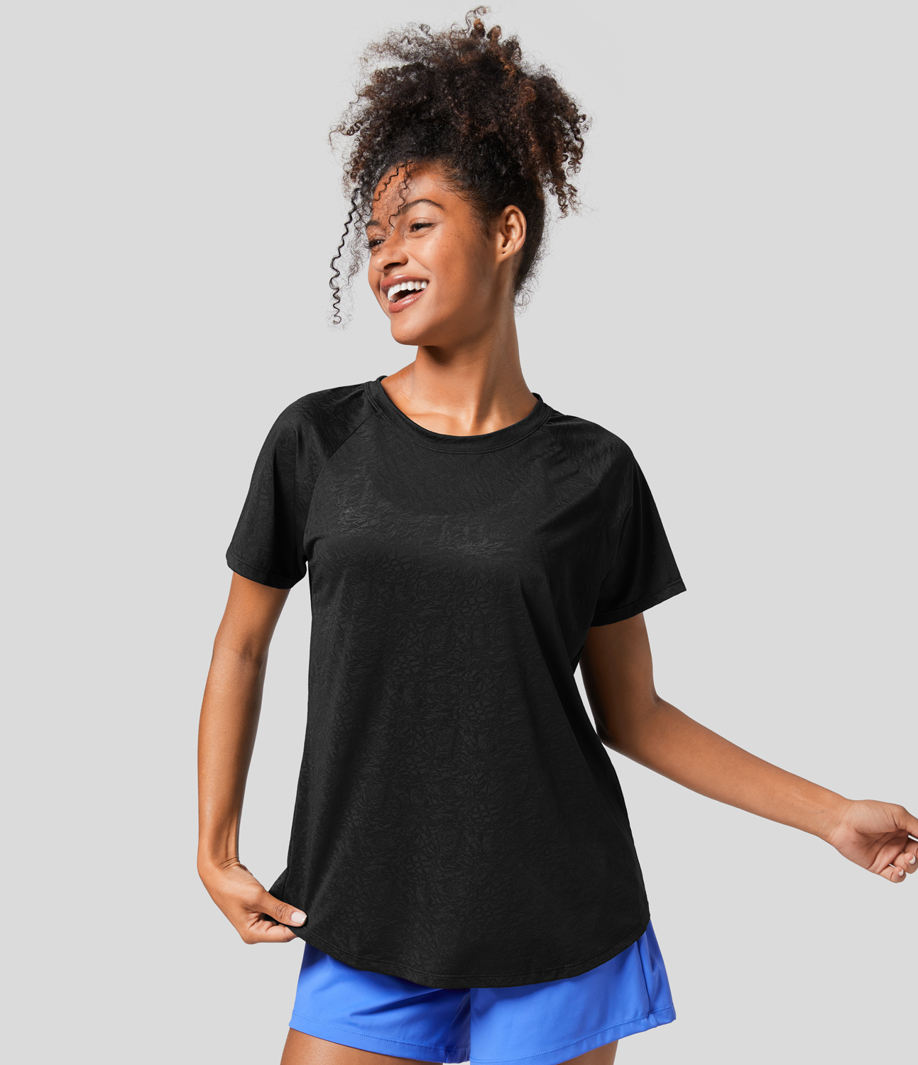 Halara Cut Out Jacquard Tennis Sports Top  - Black - S 