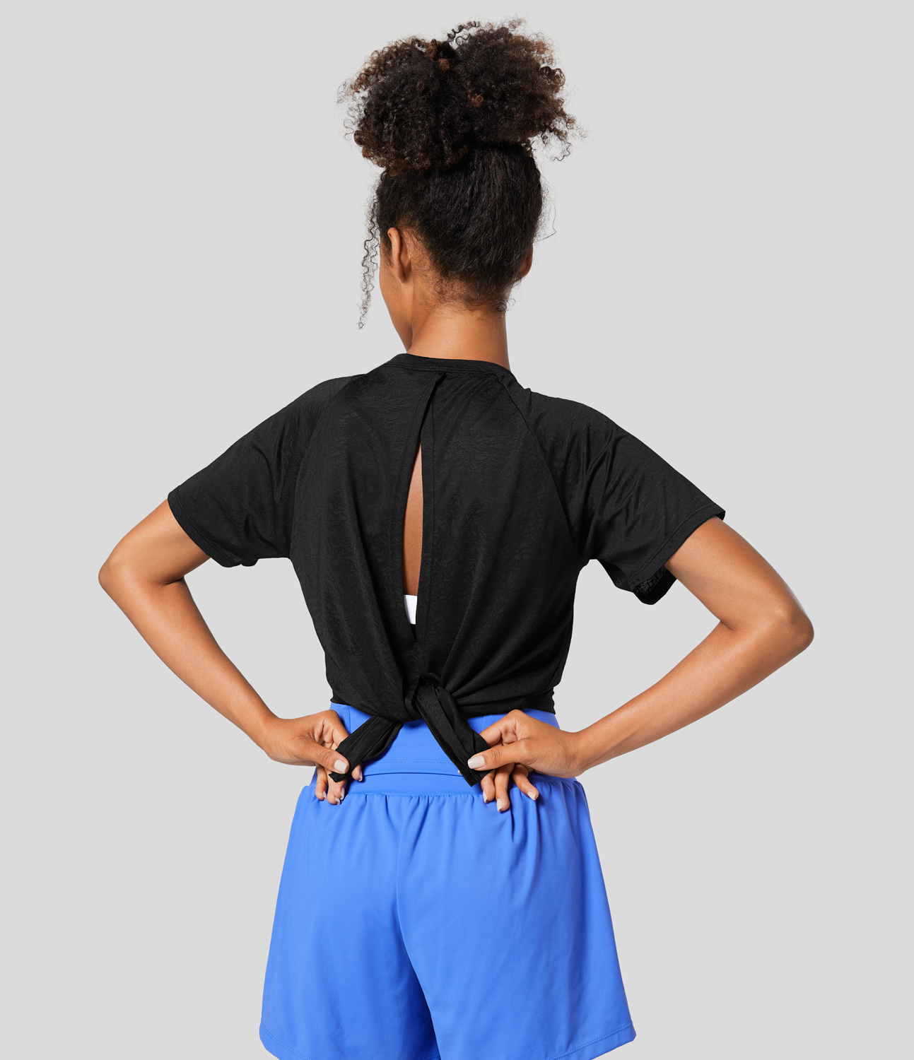 Halara Cut Out Jacquard Tennis Sports Top  - Black - S 