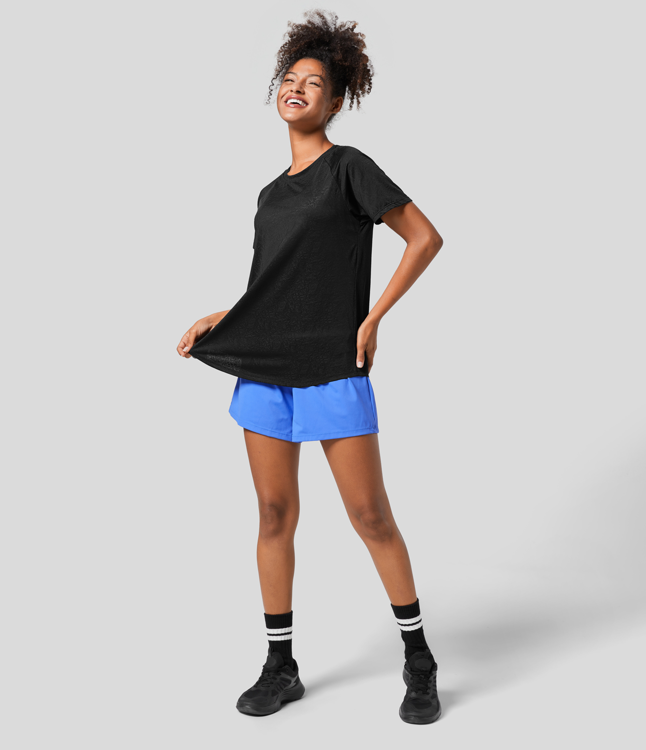 Halara Cut Out Jacquard Tennis Sports Top  - Black - S 