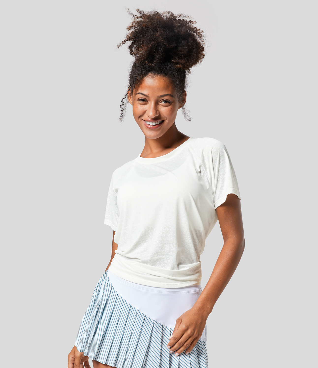 Halara Cut Out Jacquard Tennis Sports Top  - White - S 
