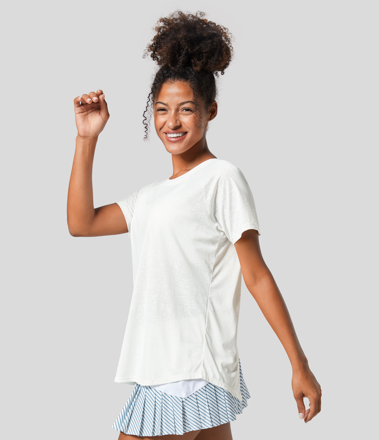 Halara Cut Out Jacquard Tennis Sports Top  - White - S 