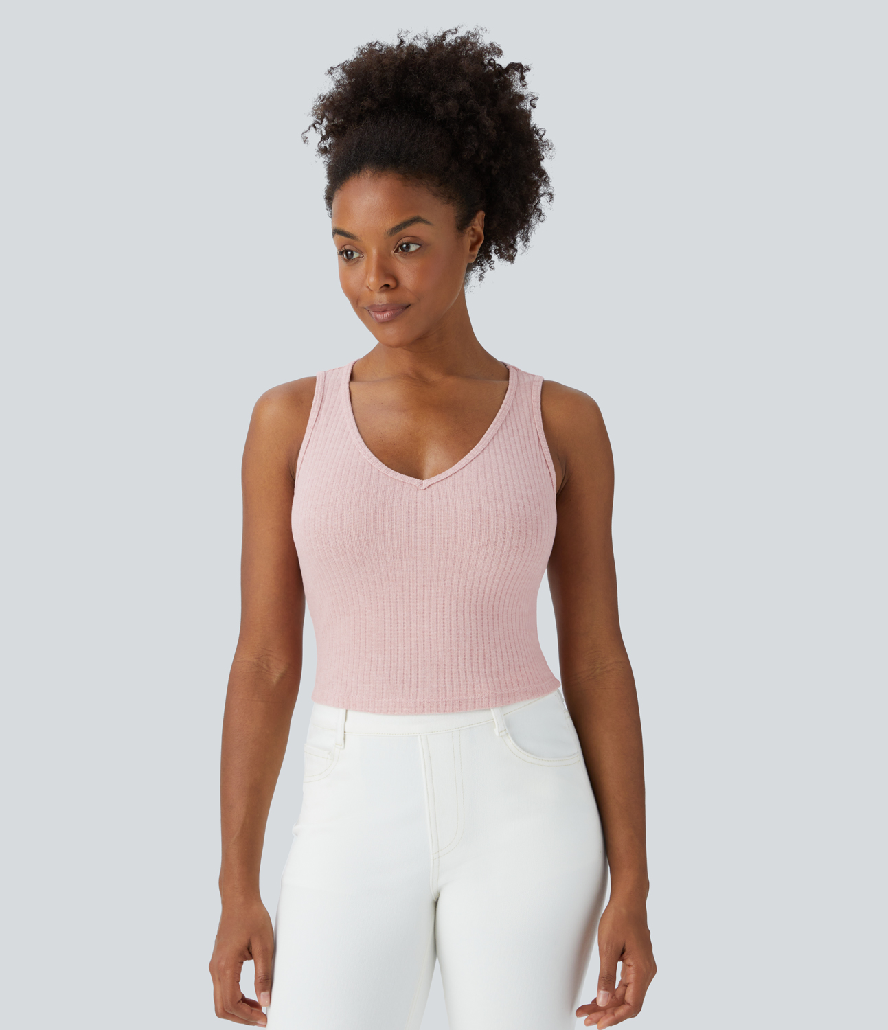 Halara Ribbed Knit High Neck Long Sleeve Cut Out 2-Piece Casual Sweater  - Peachskin - XL 