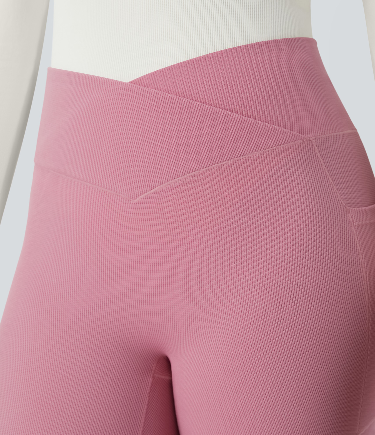 Halara High Waisted Crossover Side Pocket Waffle 7/8 Casual Leggings  - Rouge Pink - L(7/8) gym leggings leggings with pockets 