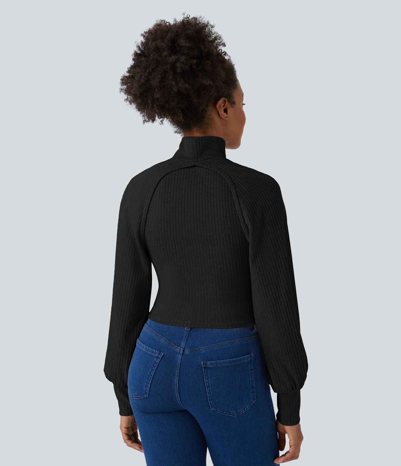 Halara Ribbed Knit High Neck Long Sleeve Cut Out 2-Piece Casual Sweater  - Black - XL 