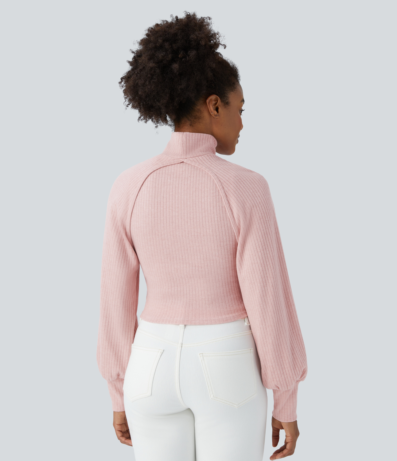 Halara Ribbed Knit High Neck Long Sleeve Cut Out 2-Piece Casual Sweater  - Peachskin - XL 