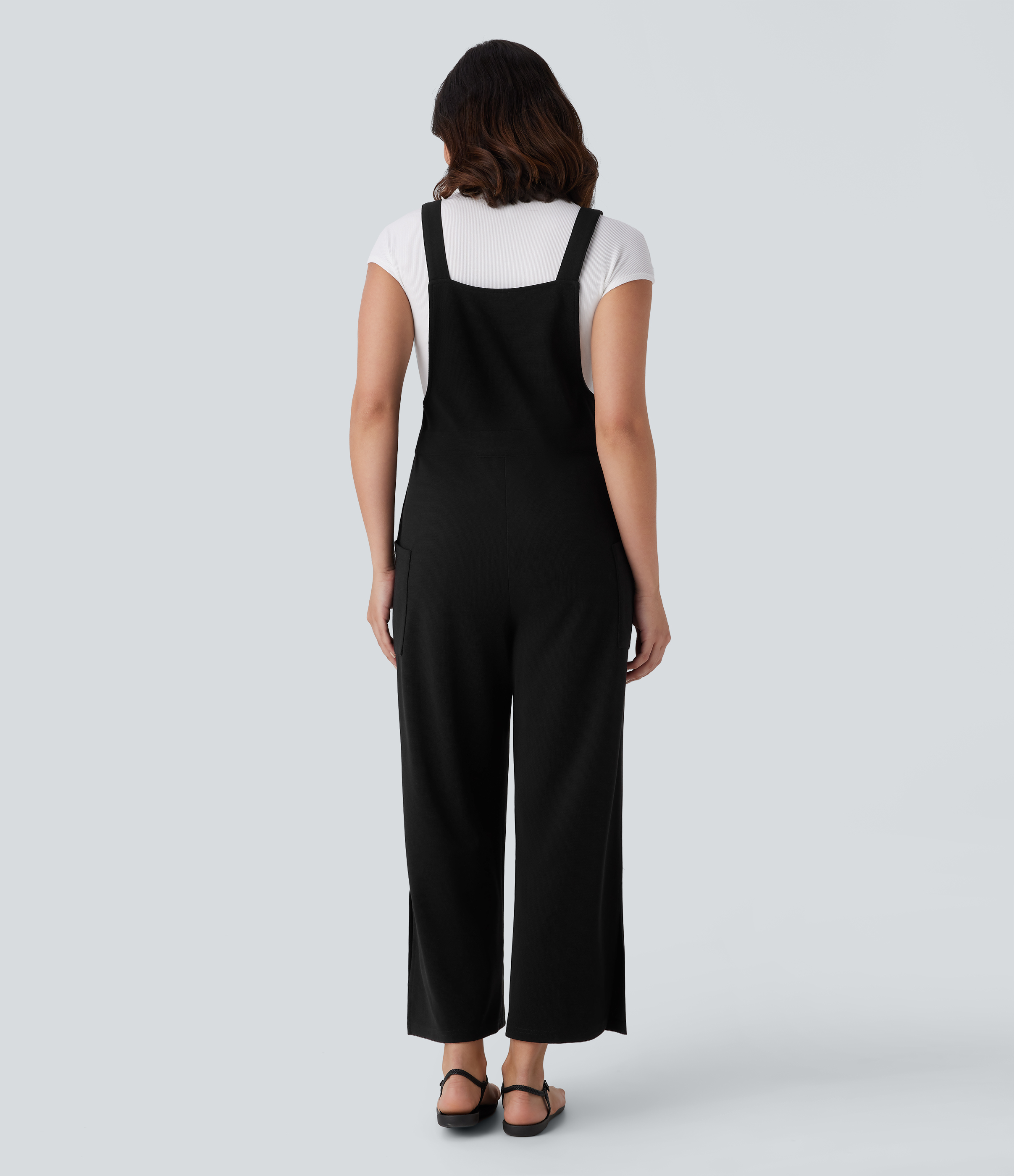 Black Pocket Wide Leg Casual Overalls-Front and Back Wearable / 2