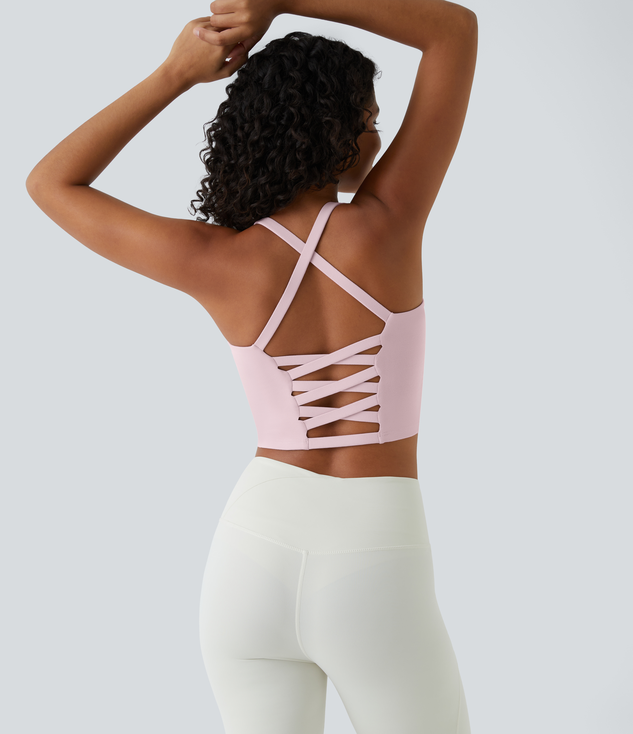 Halara Crisscross Backless Cropped Yoga Tank Top Tank Top - Peachskin - XL golf tops halter top tunic tops sleeveless tops backless top 