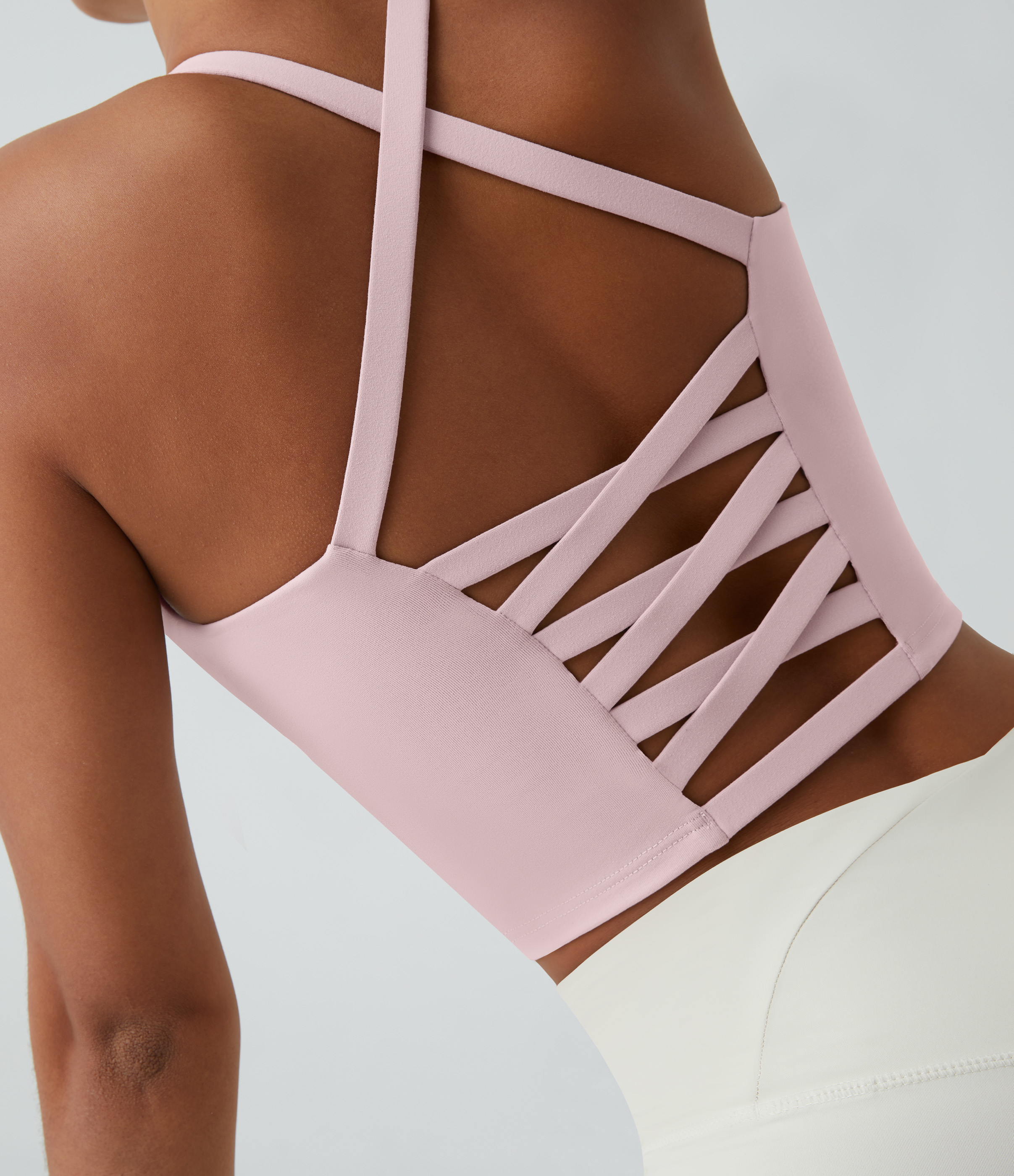 Halara Crisscross Backless Cropped Yoga Tank Top Tank Top - Peachskin - XL golf tops halter top tunic tops sleeveless tops backless top 