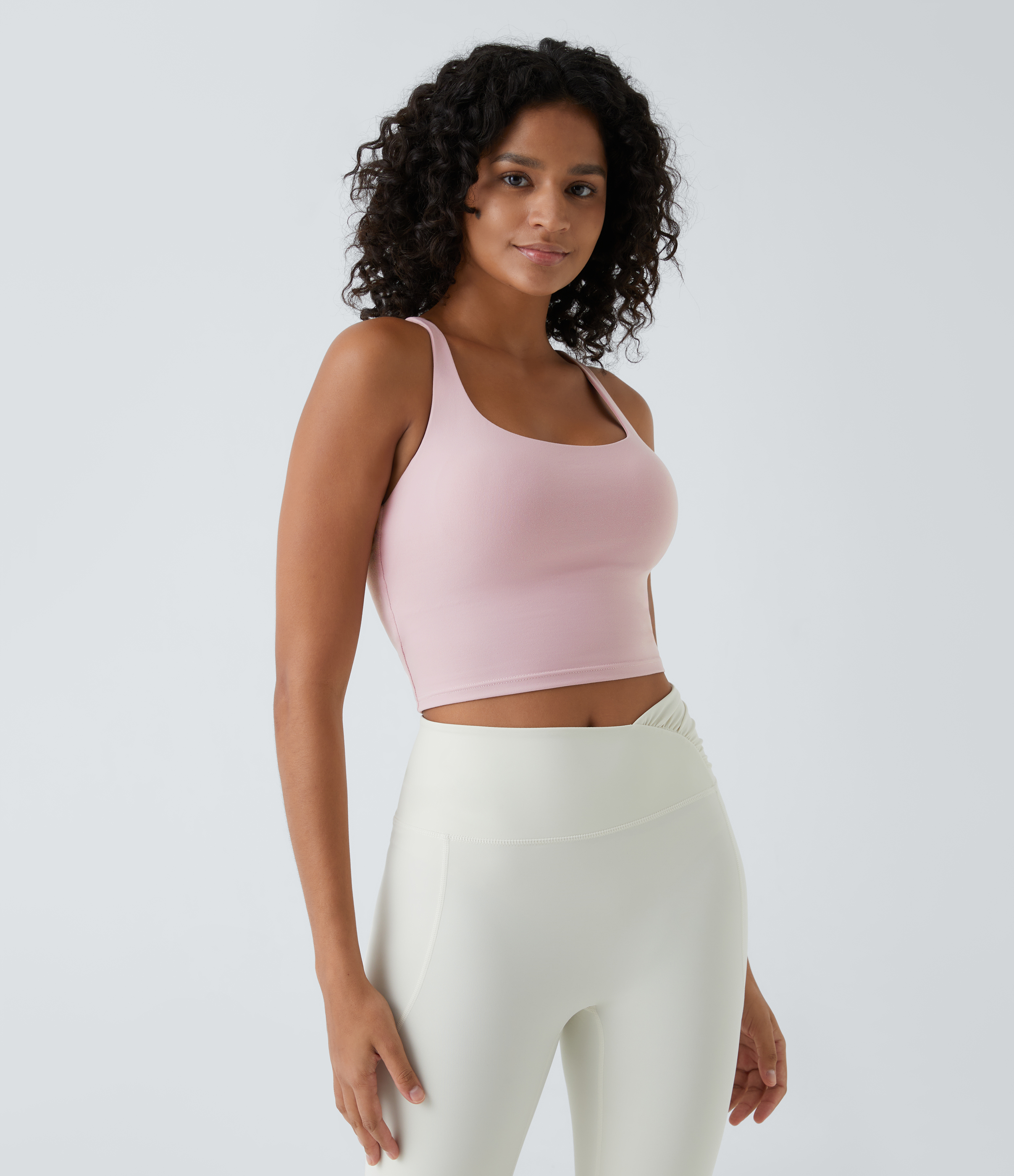 Halara Crisscross Backless Cropped Yoga Tank Top Tank Top - Peachskin - XL golf tops halter top tunic tops sleeveless tops backless top 