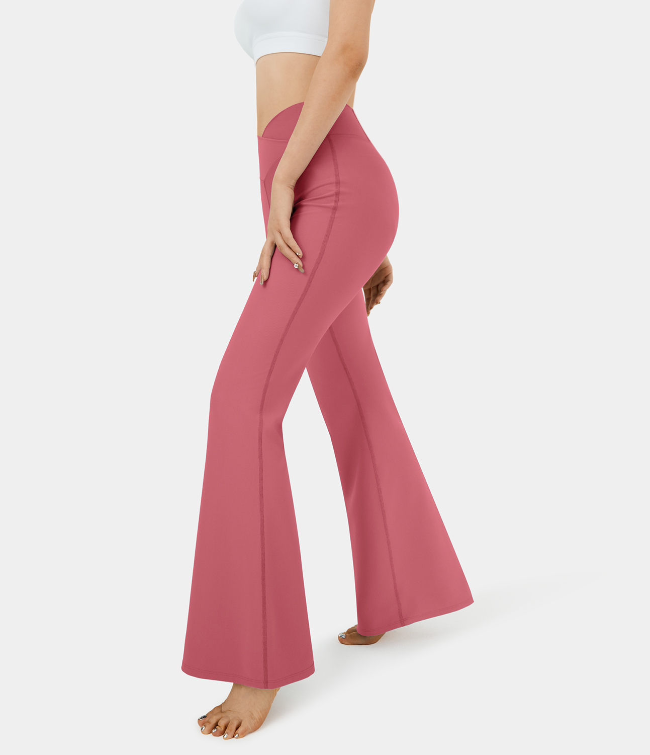 Halara Patitoffв„ў Flow Pet Hair Resistant Crossover High Waisted Back Pocket Super Flare Leggings  - Desert Rose - XS(regular) gym leggings 