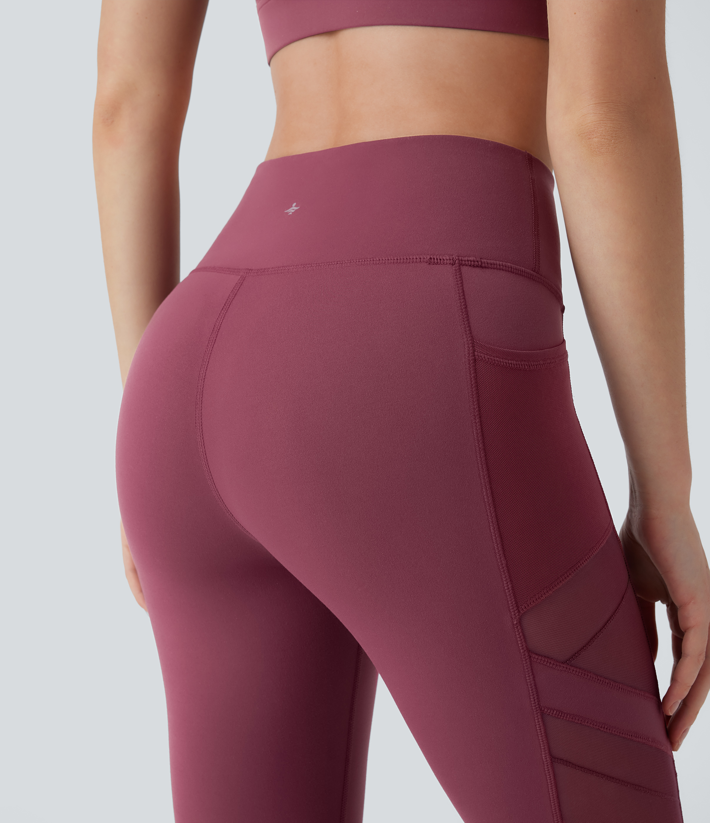 Halara  High Waisted Side Pocket Contrast Mesh 7/8 Yoga Leggings  - Red Mahogany - S(7/8) gym leggings leggings with pockets 