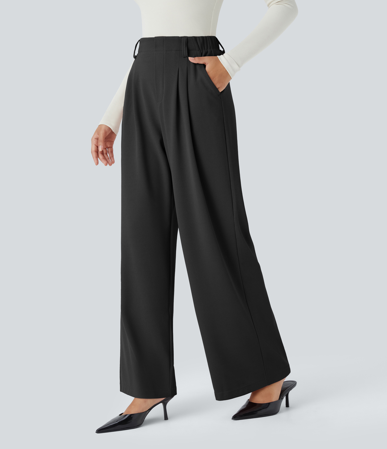 

Halara High Waisted Plicated Side Pocket Wide Leg Waffle Work Pants - Black -  sweatpants jogger pants stacked sweatpants