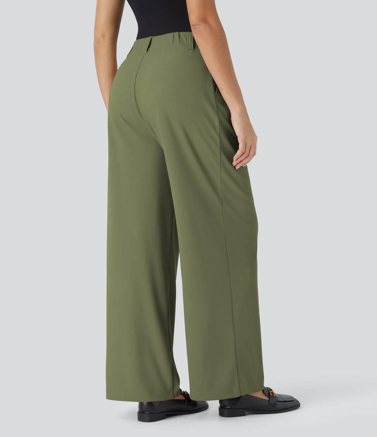 Halara HalaraFlexв„ў High Waisted Plicated Side Pocket Wide Leg Micro Waffle Work Pants  - Mosstone - S(regular) sweatpants jogger pants 
