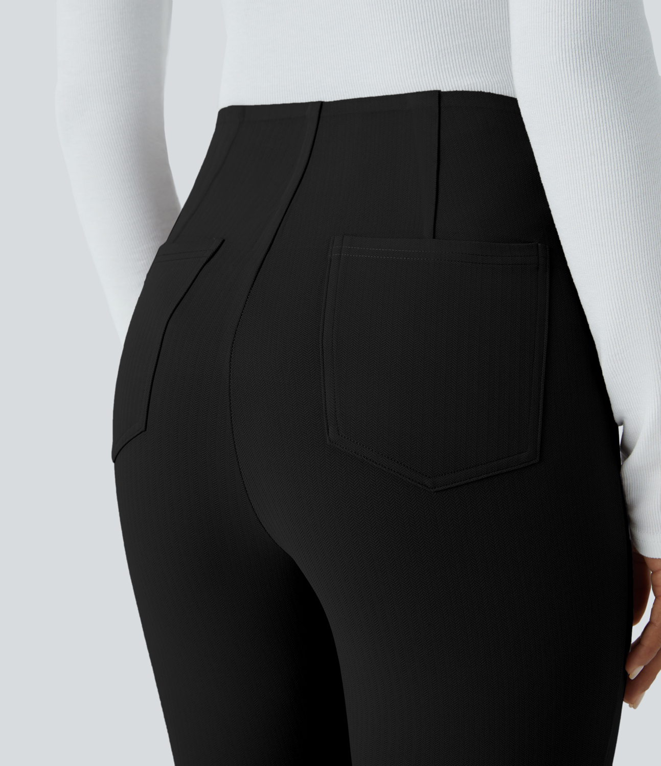 Halara Halara Flexв„ў Super High Waisted Back Side Pocket Herringbone Skinny Work Pants  - Black - XL(regular) sweatpants jogger pants 
