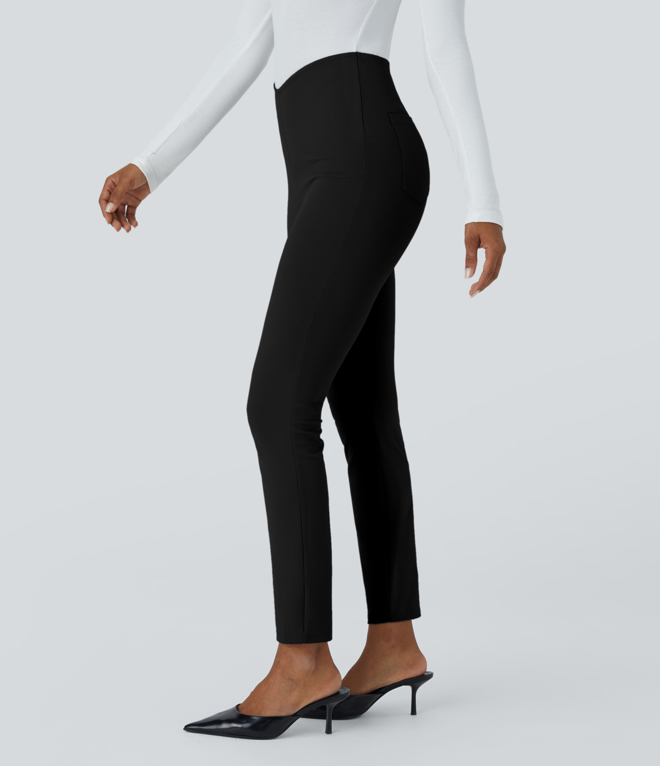 Halara Halara Flexв„ў Super High Waisted Back Side Pocket Herringbone Skinny Work Pants  - Black - XL(regular) sweatpants jogger pants 