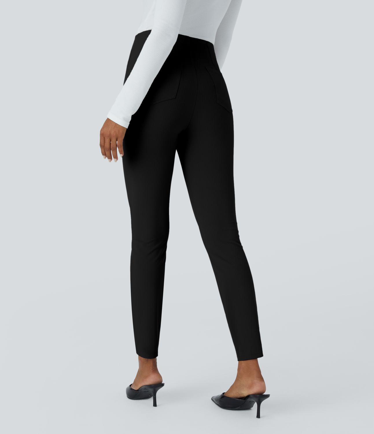 Halara Halara Flexв„ў Super High Waisted Back Side Pocket Herringbone Skinny Work Pants  - Black - XL(regular) sweatpants jogger pants 