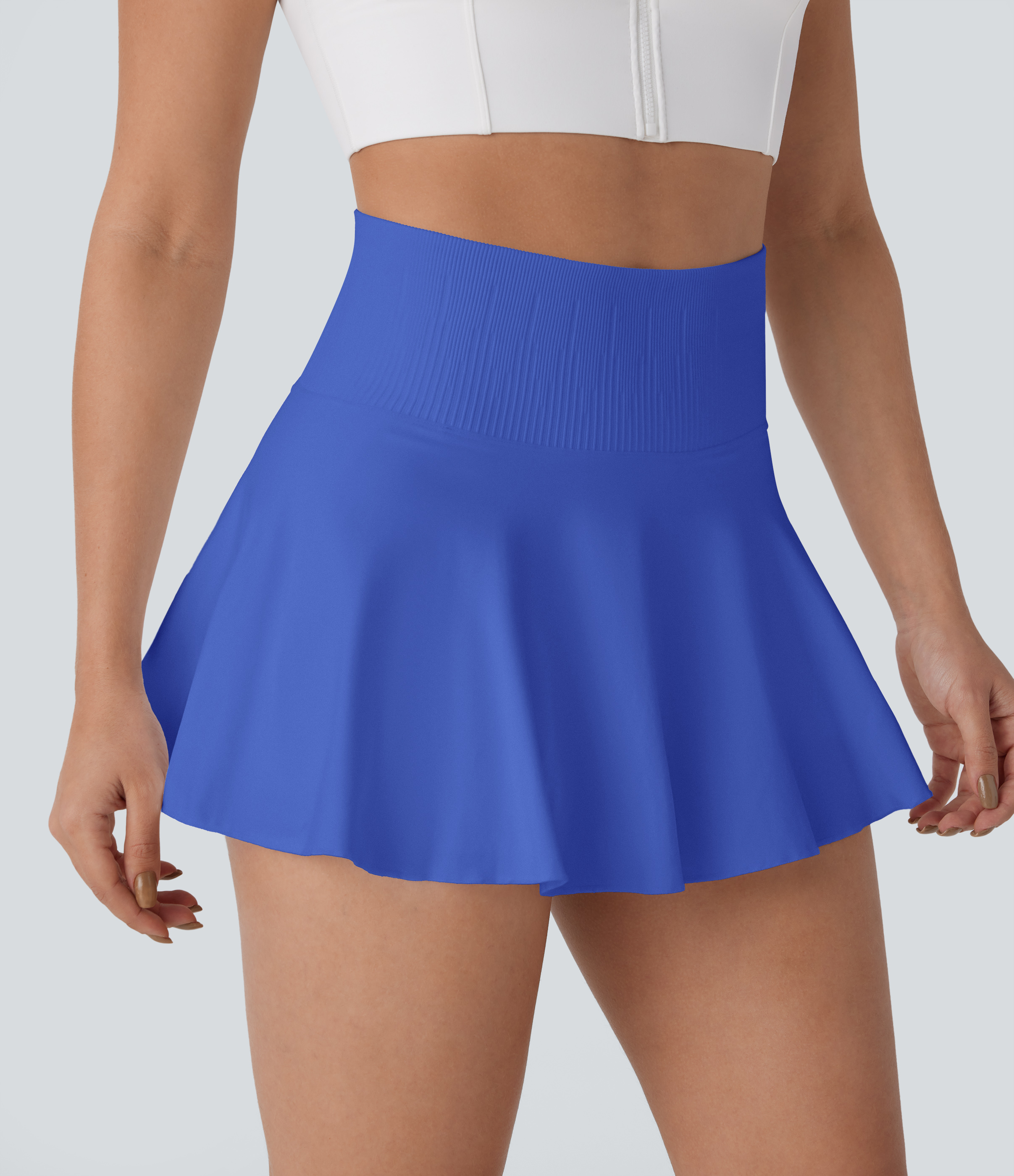Halara Seamless Flow High Waisted 2-in-1 Flare Mini Yoga Skirt  - Aster Blue - XL(regular) midi skirt a line skirt golfing skirt 
