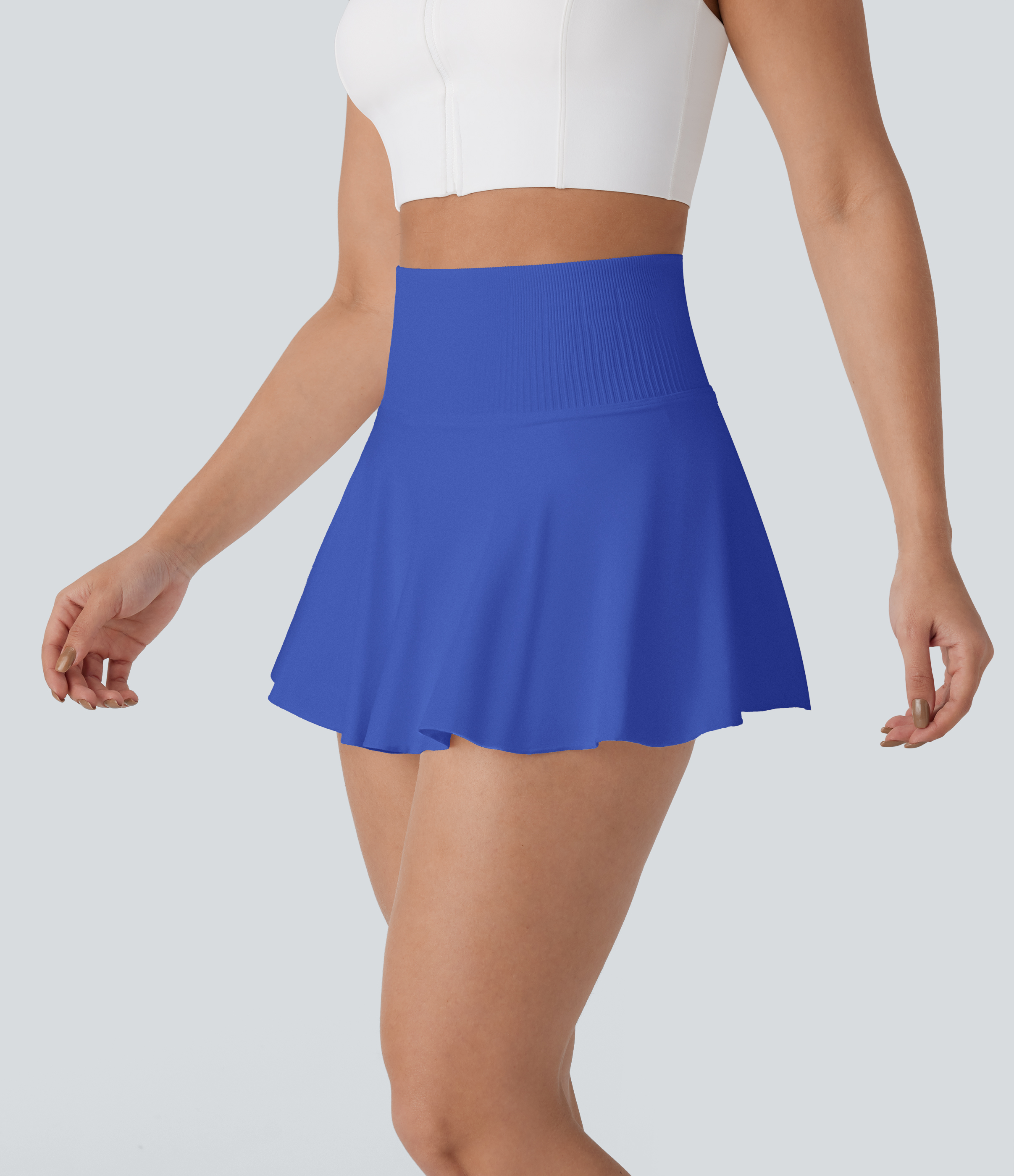 Halara Seamless Flow High Waisted 2-in-1 Flare Mini Yoga Skirt  - Aster Blue - XL(regular) midi skirt a line skirt golfing skirt 