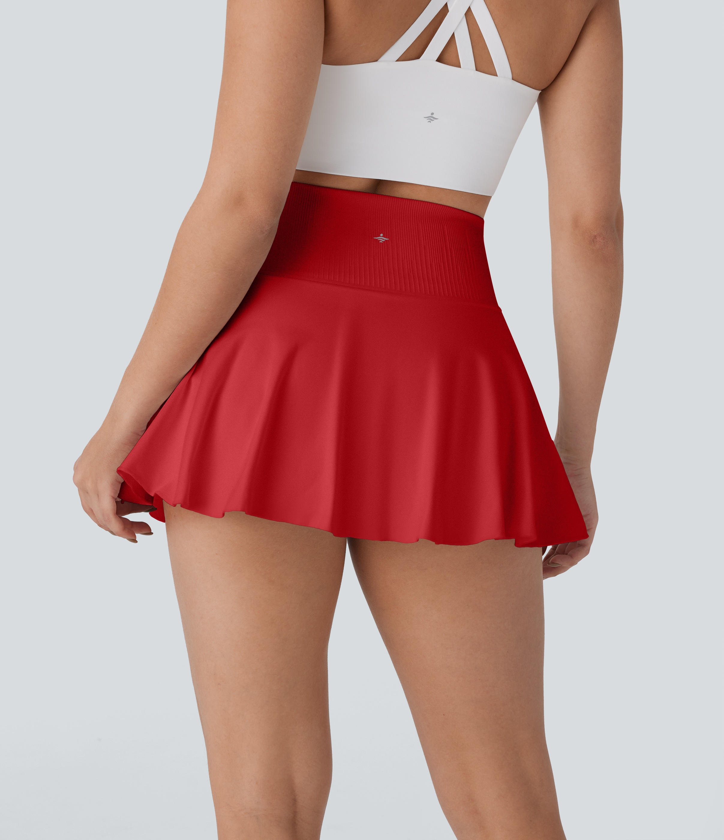 Halara Seamless Flow High Waisted 2-in-1 Flare Mini Yoga Skirt  - Salsa - L(regular) midi skirt a line skirt golfing skirt 