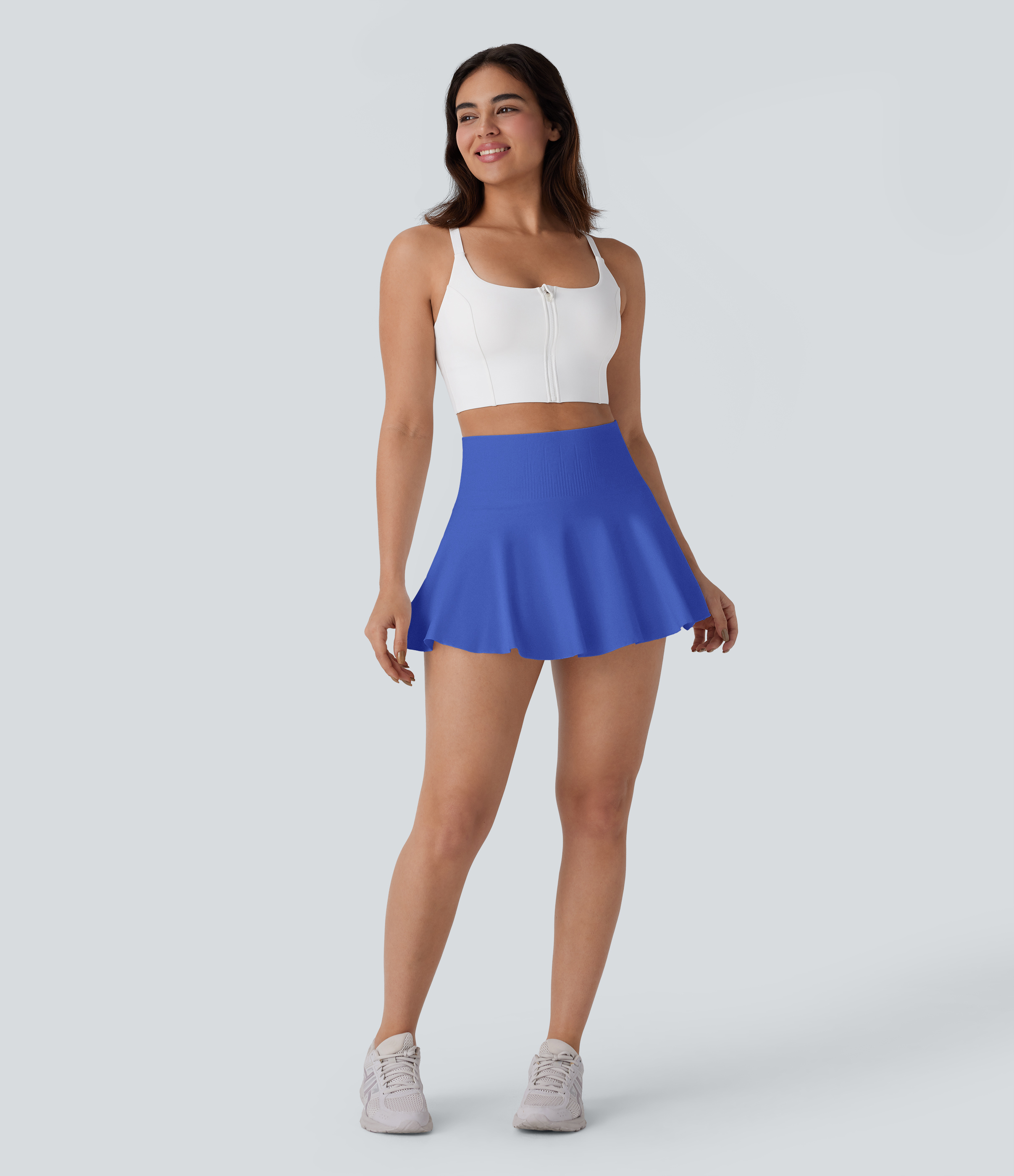 Halara Seamless Flow High Waisted 2-in-1 Flare Mini Yoga Skirt  - Aster Blue - XL(regular) midi skirt a line skirt golfing skirt 