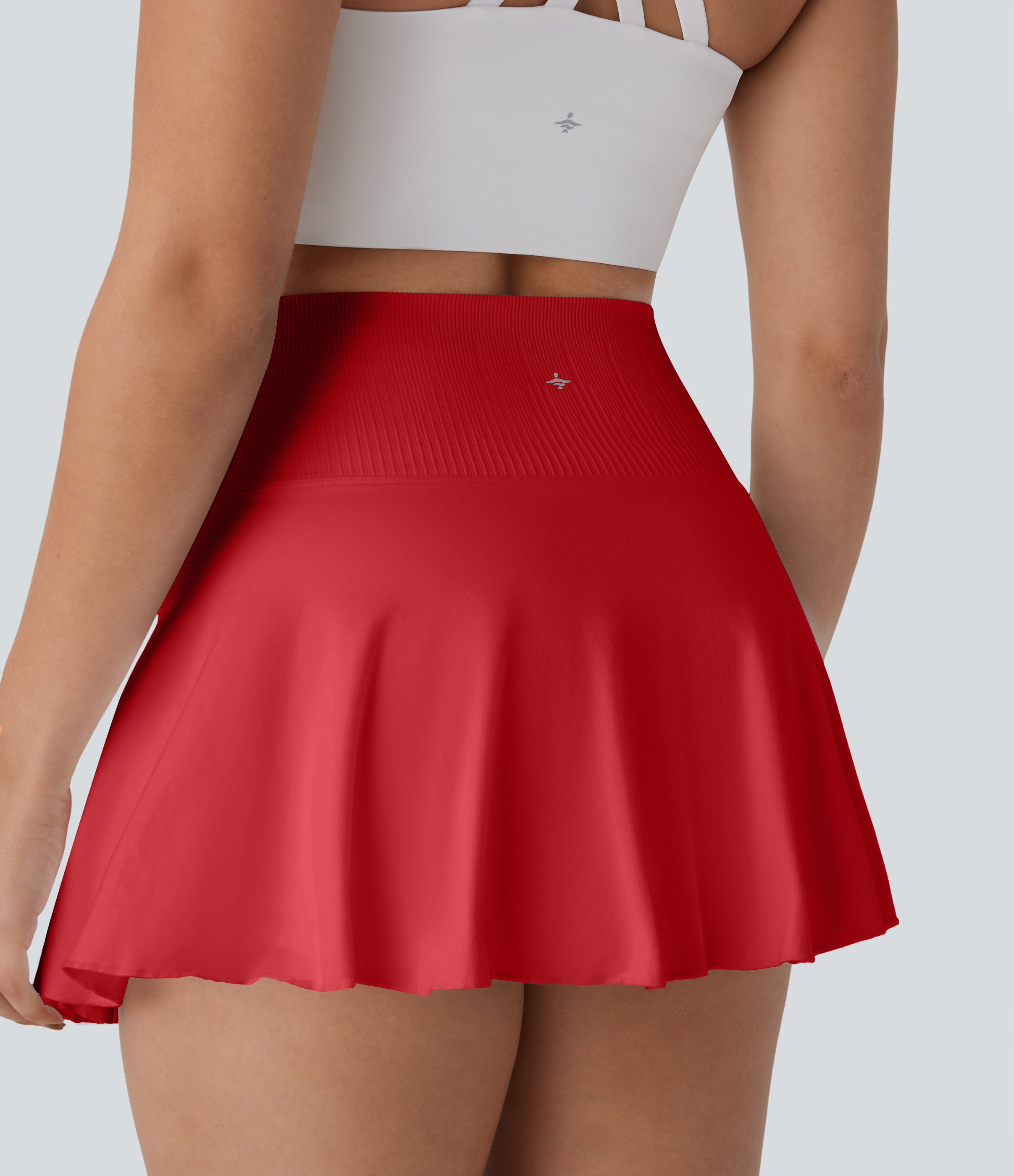 Halara Seamless Flow High Waisted 2-in-1 Flare Mini Yoga Skirt  - Salsa - L(regular) midi skirt a line skirt golfing skirt 