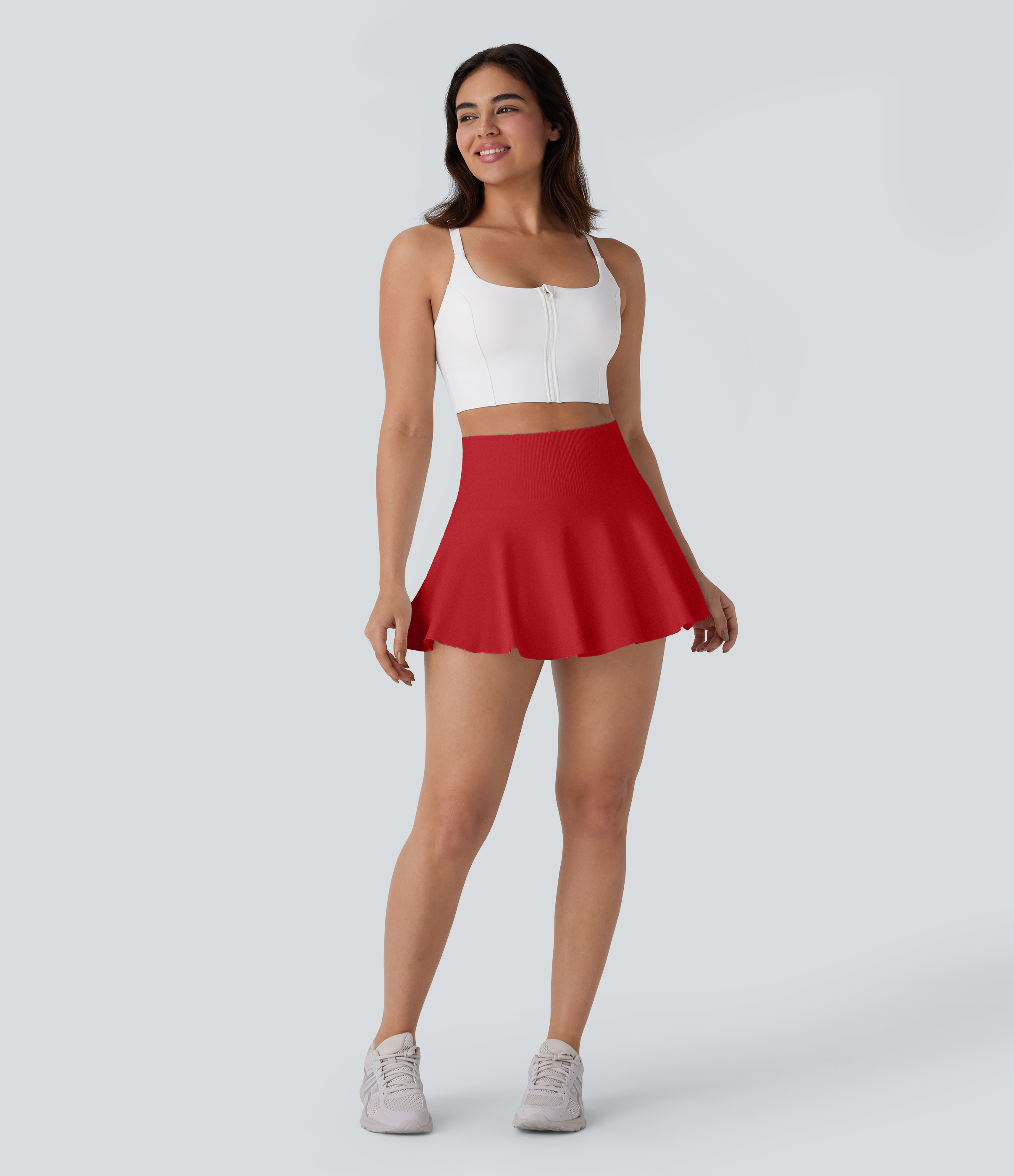 Halara Seamless Flow High Waisted 2-in-1 Flare Mini Yoga Skirt  - Salsa - L(regular) midi skirt a line skirt golfing skirt 