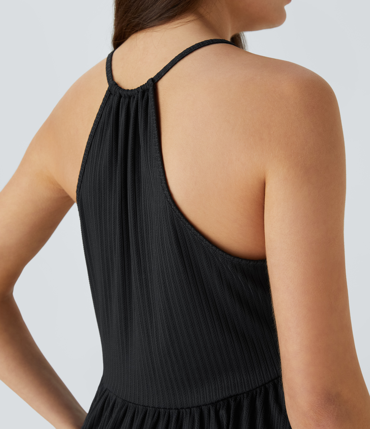Halara Deep V Neck Ruffle Hem High Low Casual Cami Top Tank Top - Black - XL golf tops halter top tunic tops sleeveless tops backless top 
