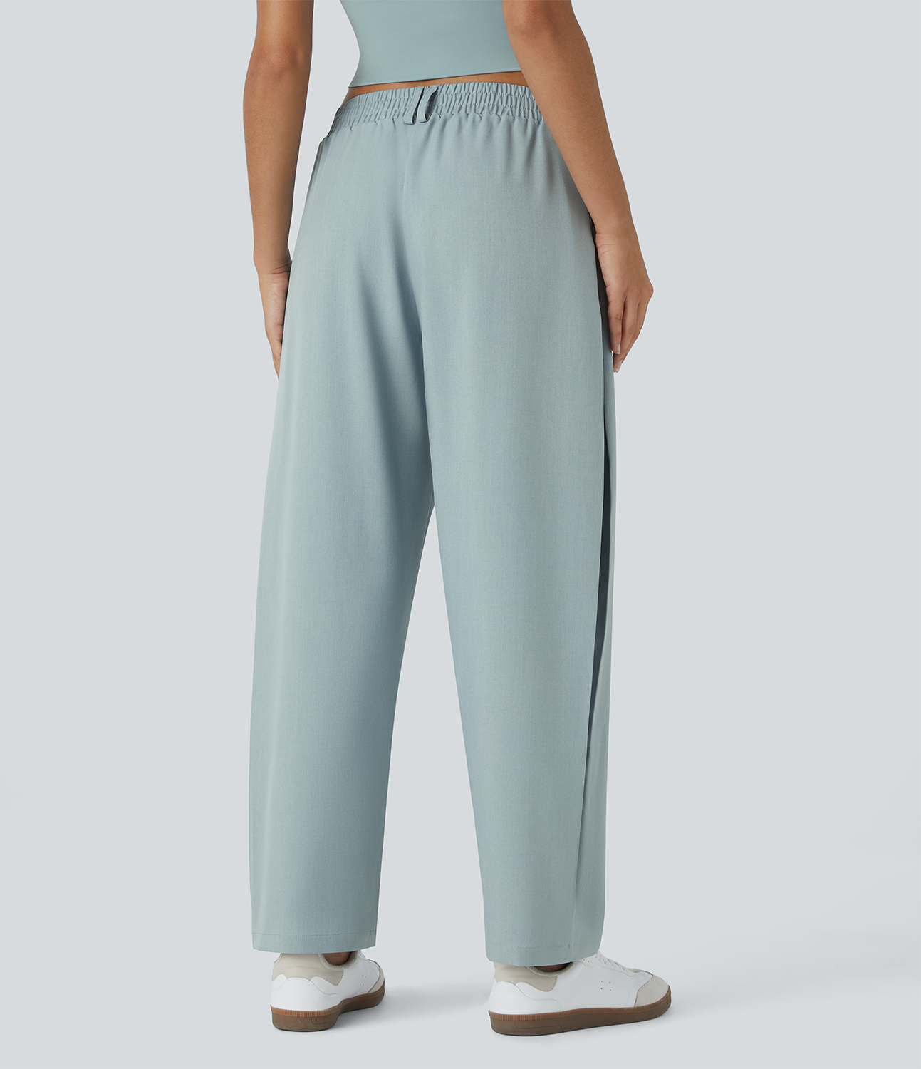 Halara Mid Rise Side Pocket Barrel Leg Casual Pants  - Alum Blue - L(regular) sweatpants jogger pants stacked sweatpants cargo joggers 