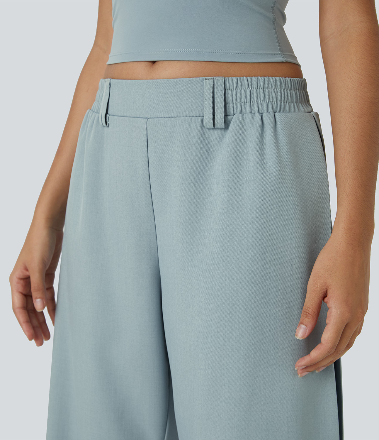 Halara Mid Rise Side Pocket Barrel Leg Casual Pants  - Alum Blue - L(regular) sweatpants jogger pants stacked sweatpants cargo joggers 