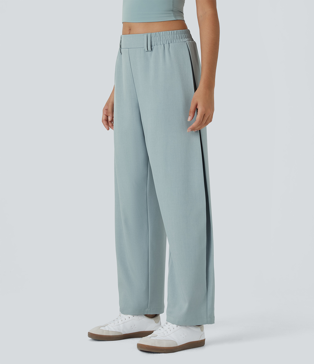 Halara Mid Rise Side Pocket Barrel Leg Casual Pants  - Alum Blue - L(regular) sweatpants jogger pants stacked sweatpants cargo joggers 
