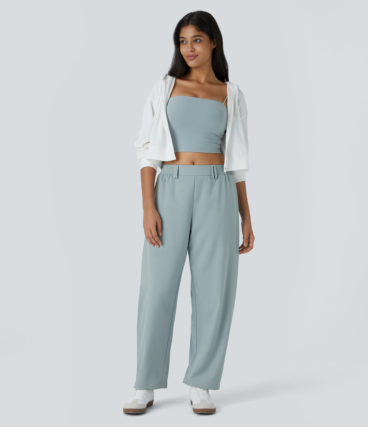 Halara Mid Rise Side Pocket Barrel Leg Casual Pants  - Alum Blue - L(regular) sweatpants jogger pants stacked sweatpants cargo joggers 