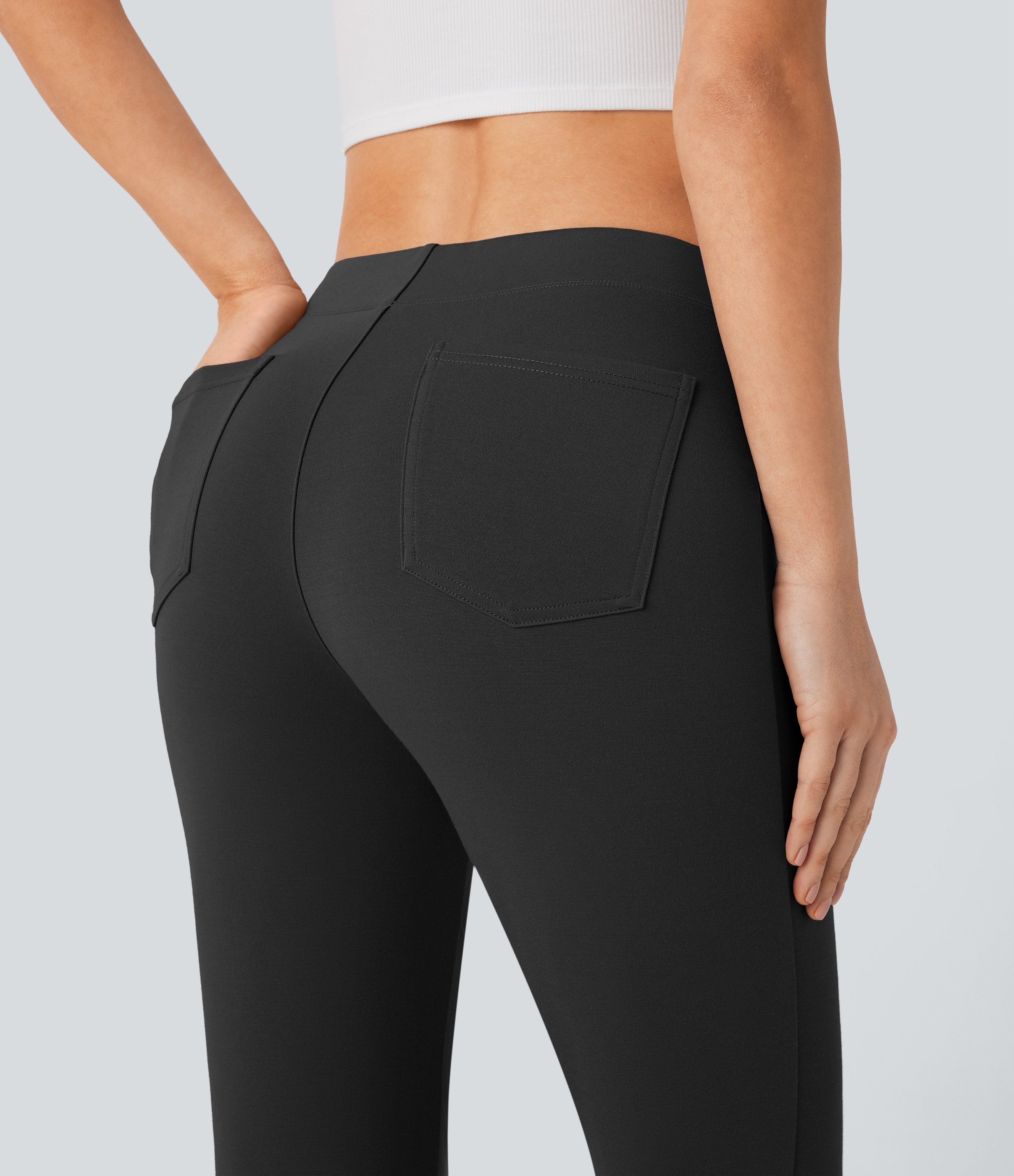 Halara Halara Flexв„ў Mid Rise Back Side Pocket Split Slight Flare Capri Work Pants  - Black - XL(regular) sweatpants jogger pants 