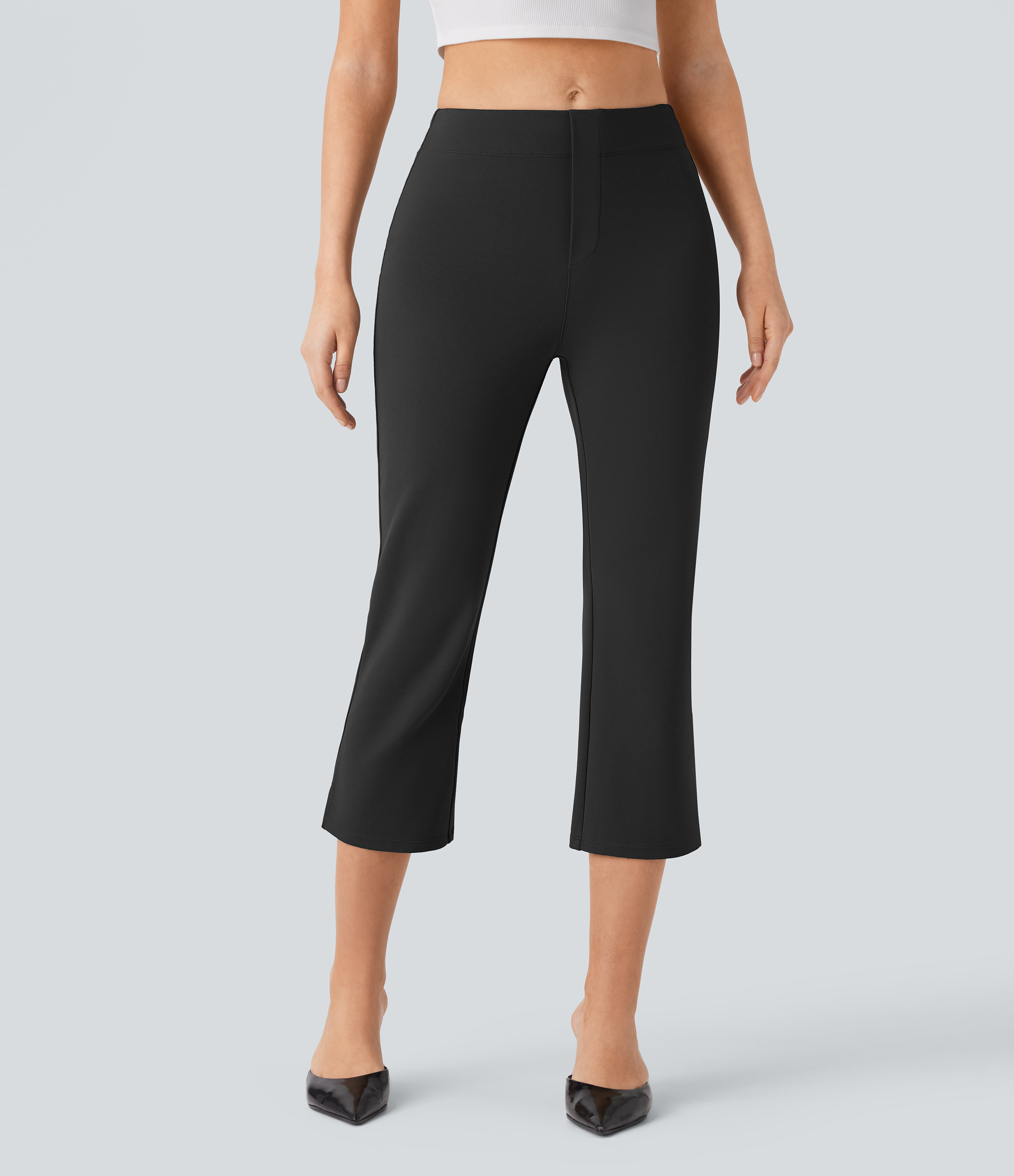 Halara Halara Flexв„ў Mid Rise Back Side Pocket Split Slight Flare Capri Work Pants  - Black - XL(regular) sweatpants jogger pants 