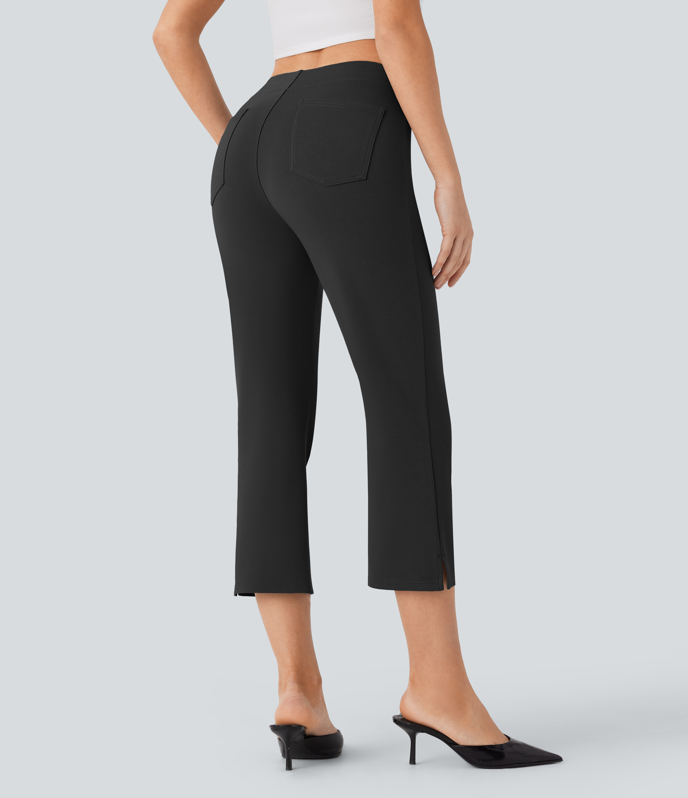 Halara Halara Flexв„ў Mid Rise Back Side Pocket Split Slight Flare Capri Work Pants  - Black - XL(regular) sweatpants jogger pants 