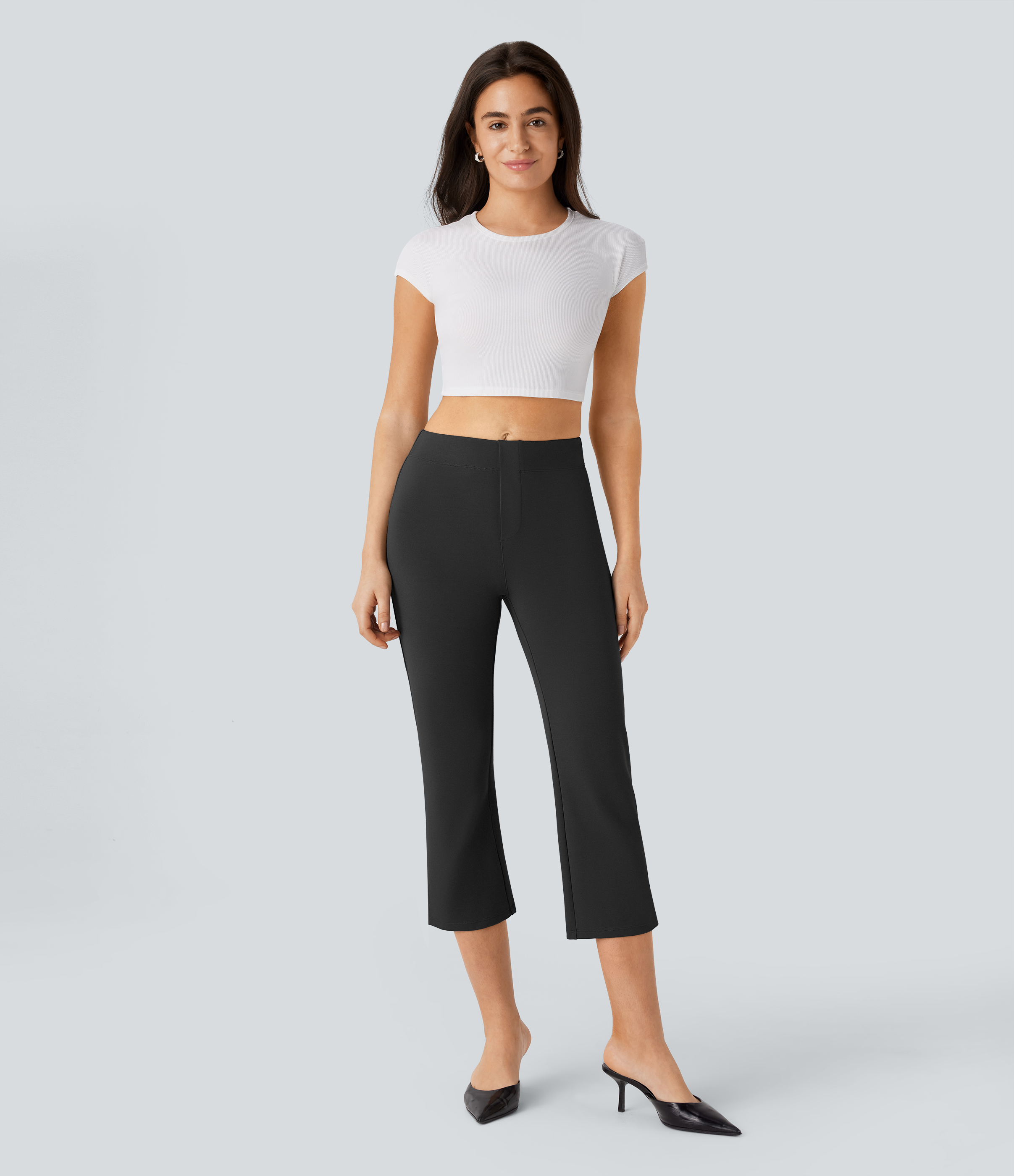 Halara Halara Flexв„ў Mid Rise Back Side Pocket Split Slight Flare Capri Work Pants  - Black - XL(regular) sweatpants jogger pants 