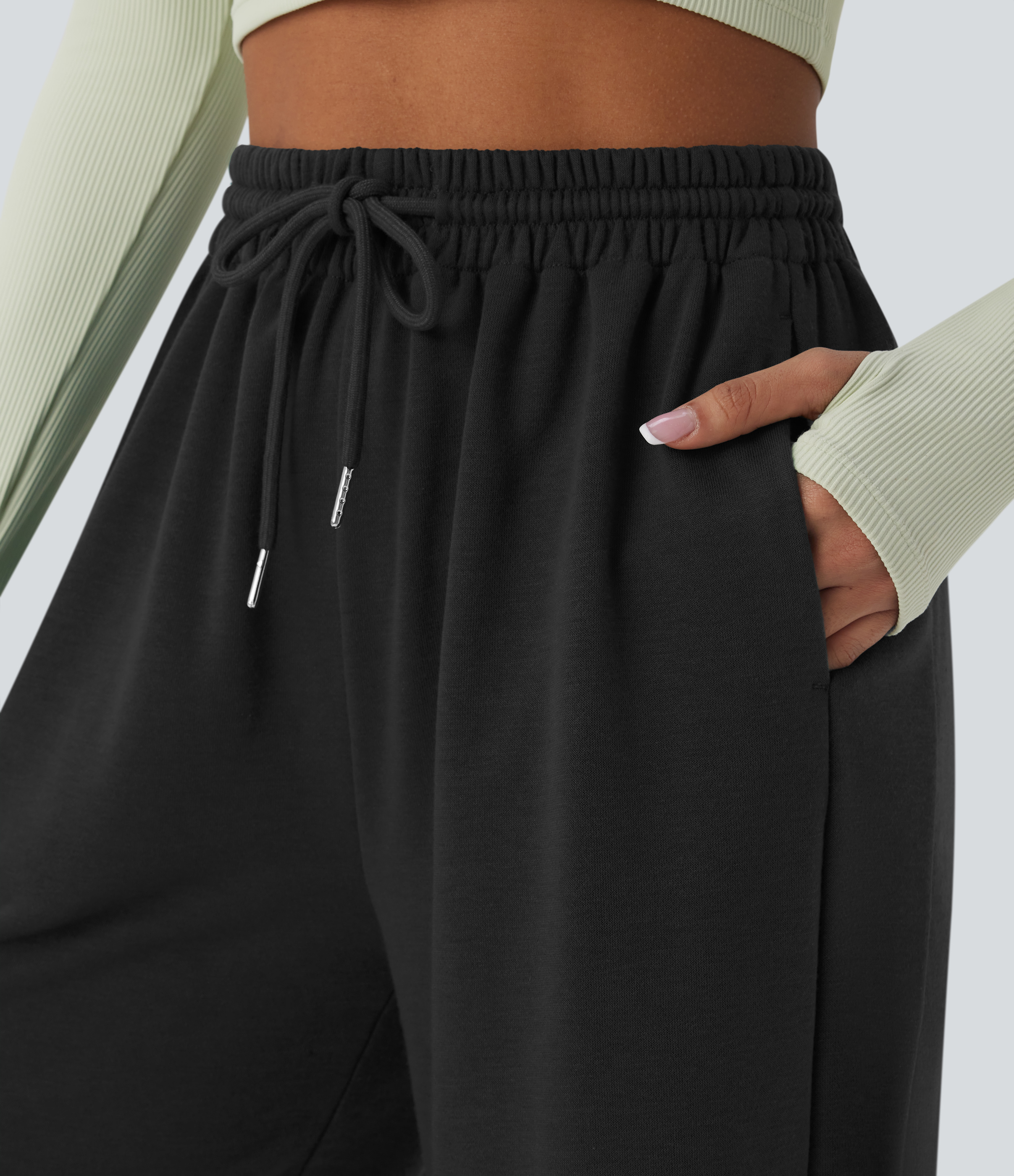 Halara High Waisted Drawstring Side Pocket Running Joggers  - Black - XS(regular) 