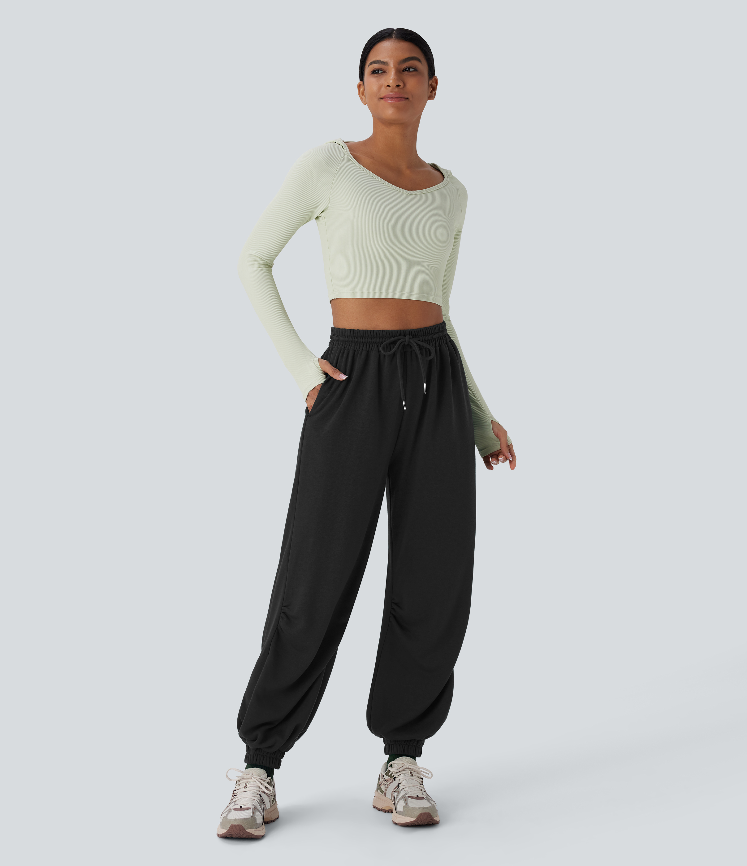 Halara High Waisted Drawstring Side Pocket Running Joggers  - Black - XS(regular) 