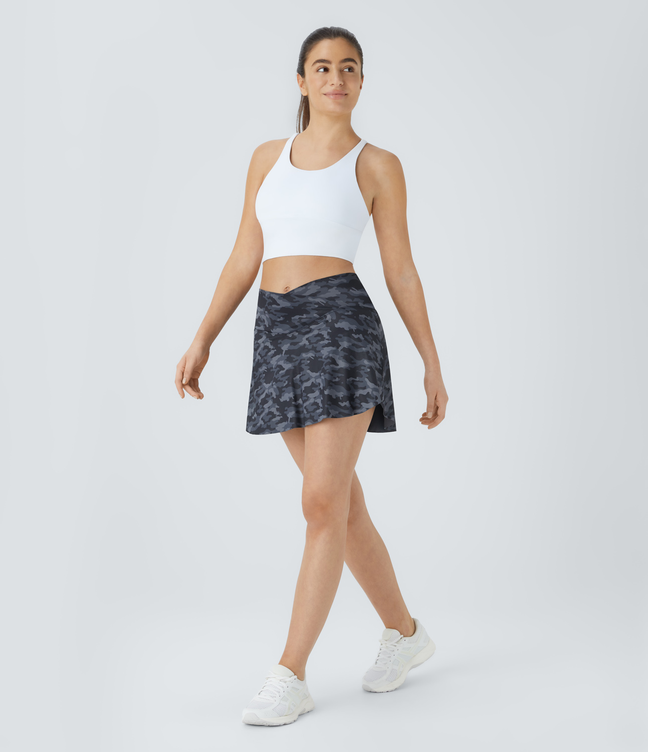 Halara Crossover 2-in-1 Side Pocket Camo Print Pickleball Skirt  - Dark Gray Camo - L(regular) midi skirt a line skirt golfing skirt 
