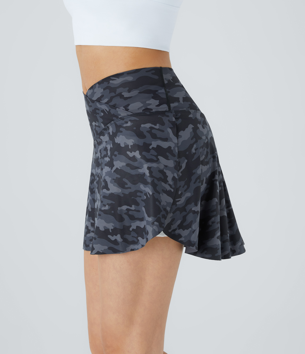 Halara Crossover 2-in-1 Side Pocket Camo Print Pickleball Skirt  - Dark Gray Camo - L(regular) midi skirt a line skirt golfing skirt 