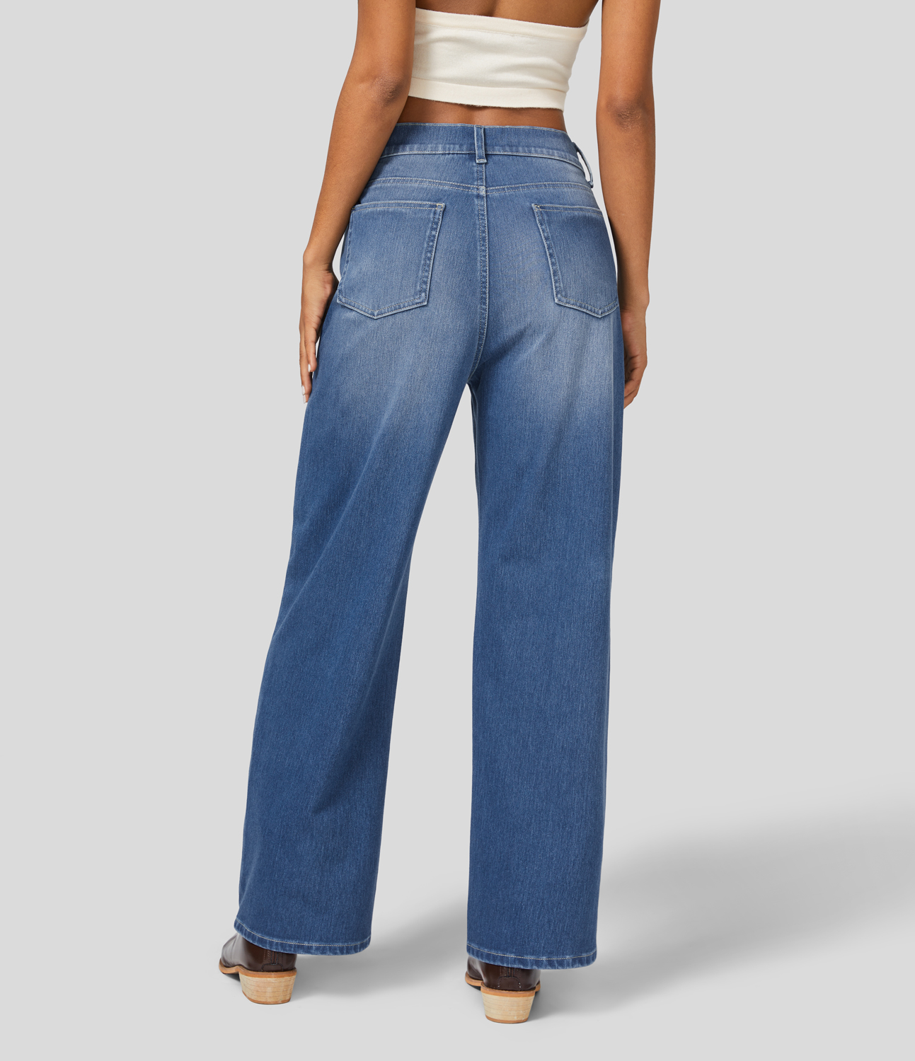 

Halara HalaraMagicв„ў High Waisted Multiple Pockets Washed Stretchy Knit Casual Boyfriend Jeans - Cedar Blue Denim