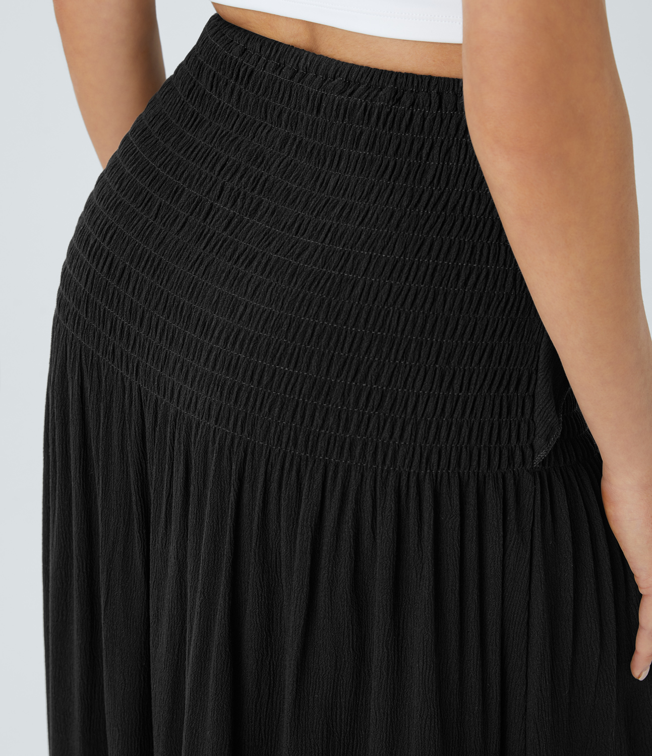 Halara High Waisted Shirred Tie Front Plicated Maxi Resort Skirt  - Black - M(regular) 