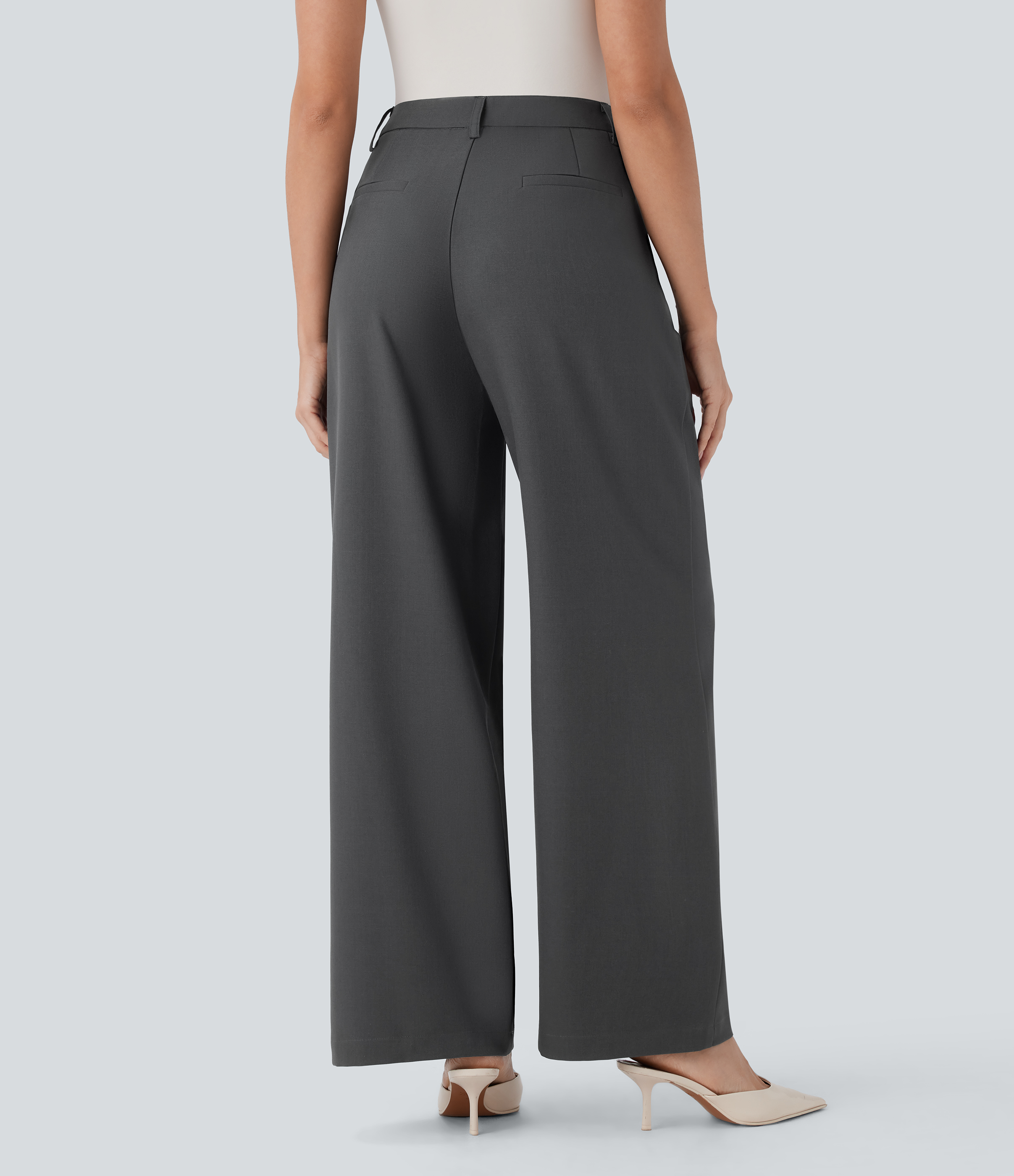 Halara High Waisted Side Pocket Wide Leg Work Pants  - Dark Shadow - M(regular) sweatpants jogger pants stacked sweatpants cargo joggers 