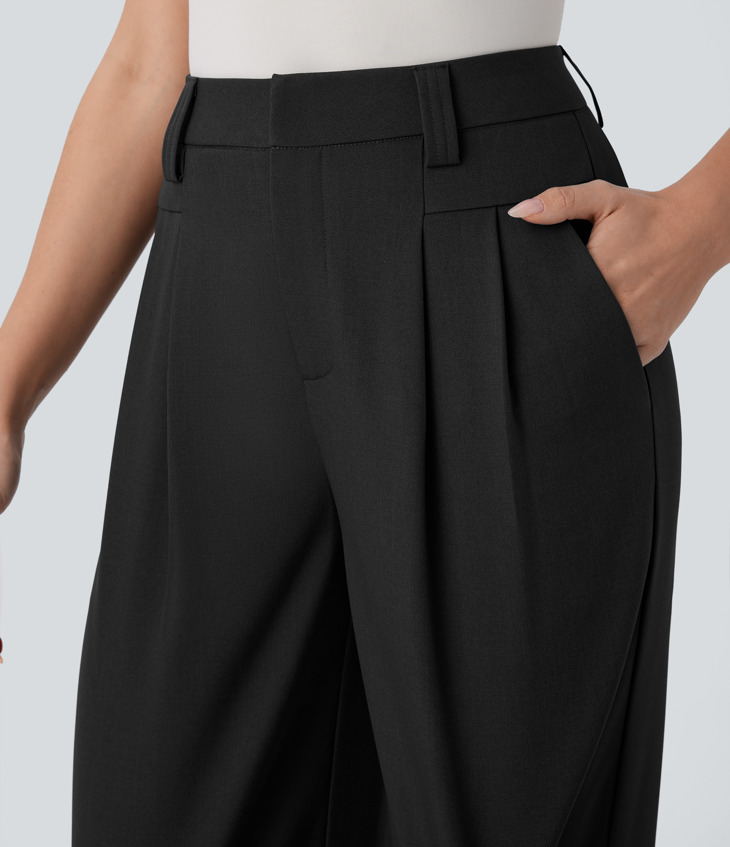 Halara High Waisted Side Pocket Wide Leg Work Pants  - Black - XL(regular) sweatpants jogger pants stacked sweatpants cargo joggers 